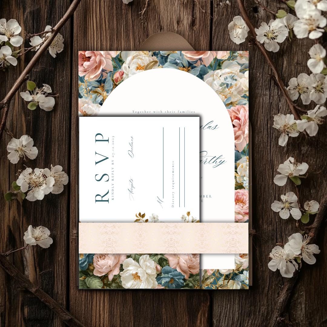 Rococo Floral Wedding Invitation Suite: Editable Canva Template (Printable)