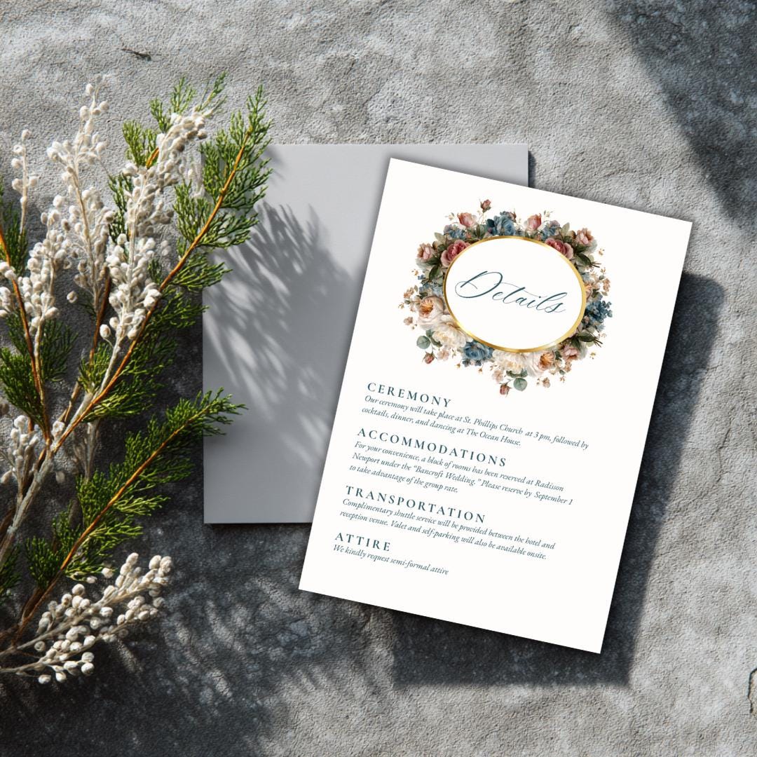 Rococo Floral Wedding Invitation Suite: Editable Canva Template (Printable)