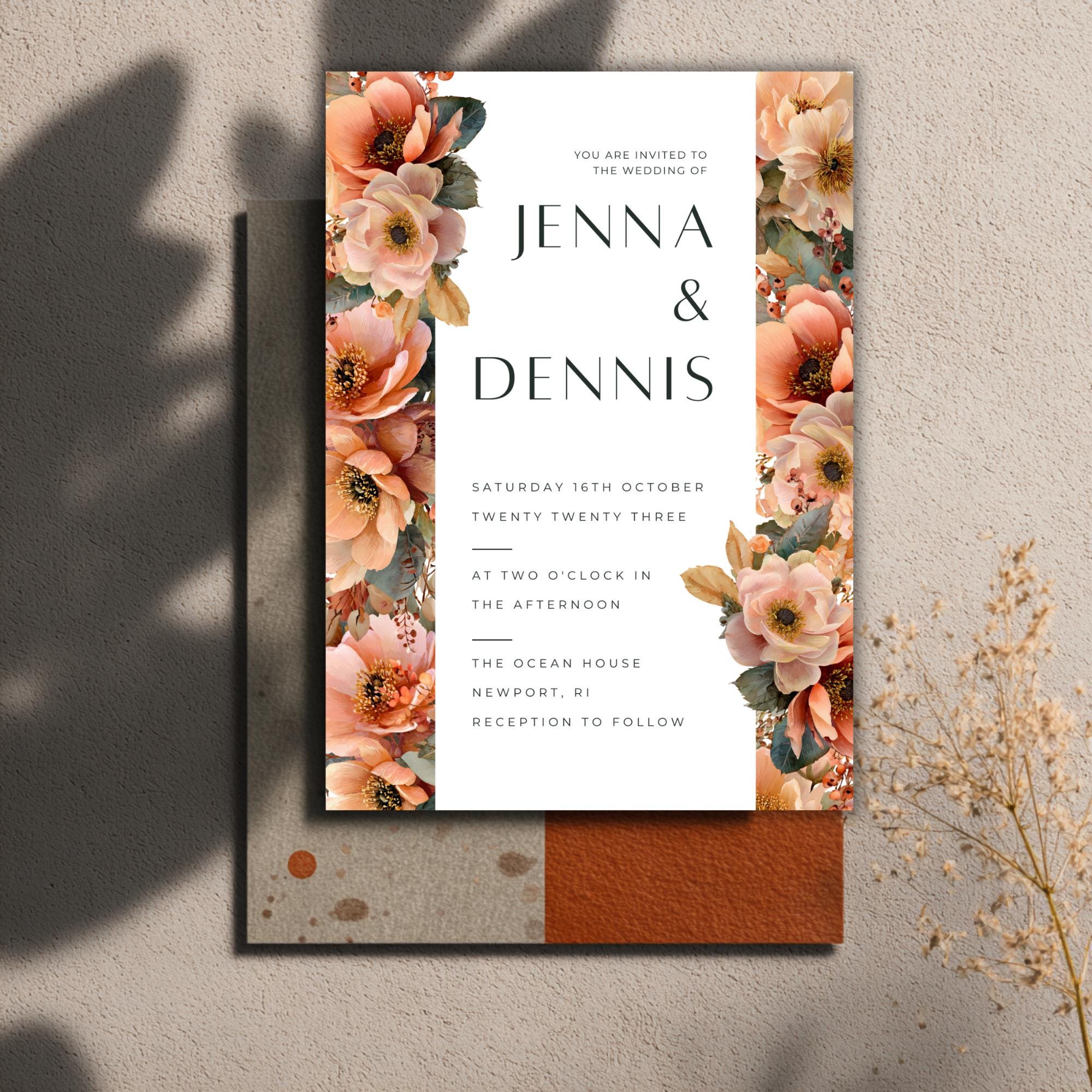Floral Wedding Invitation Template: Sunset Canva Design (Digital Download)