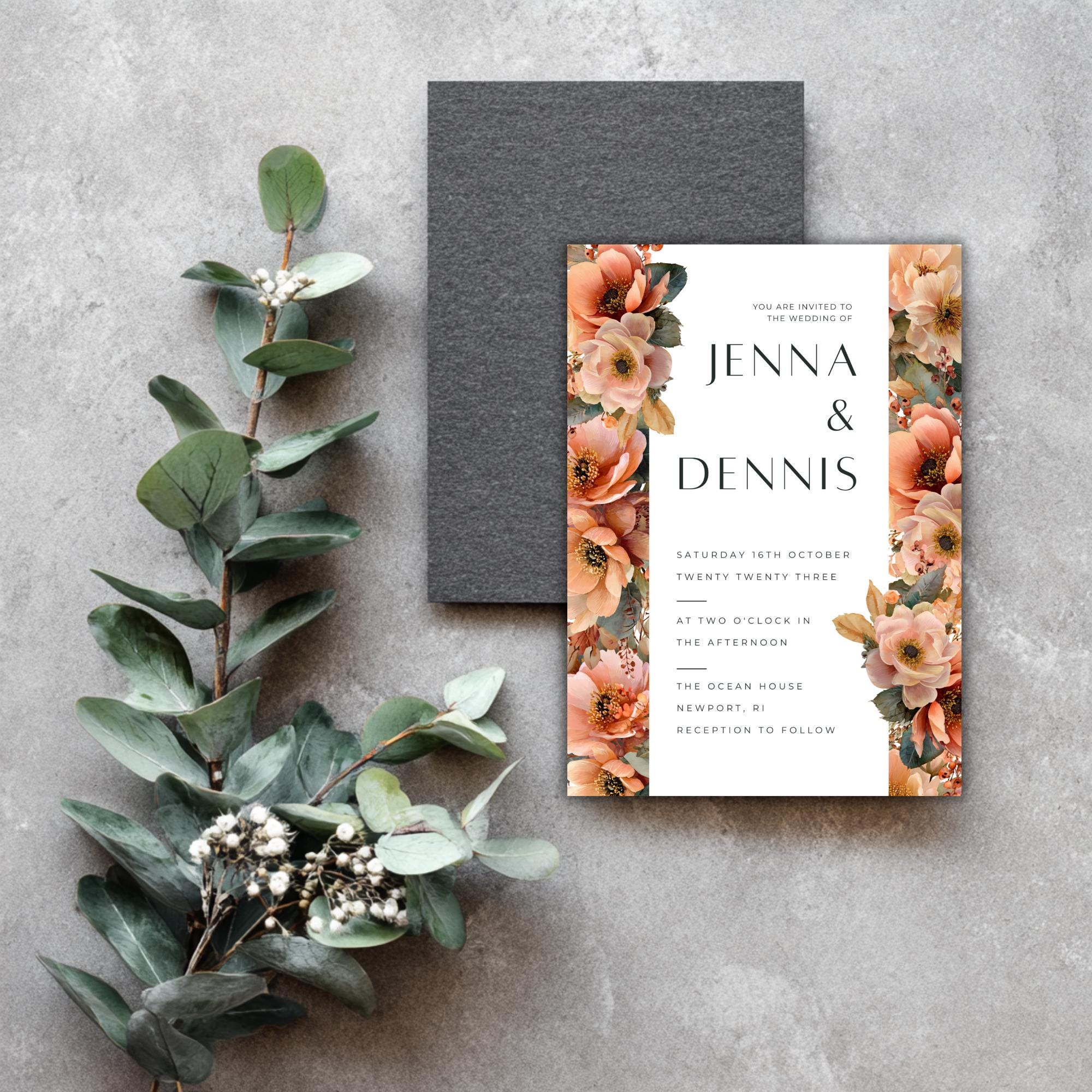 Floral Wedding Invitation Template: Sunset Canva Design (Digital Download)