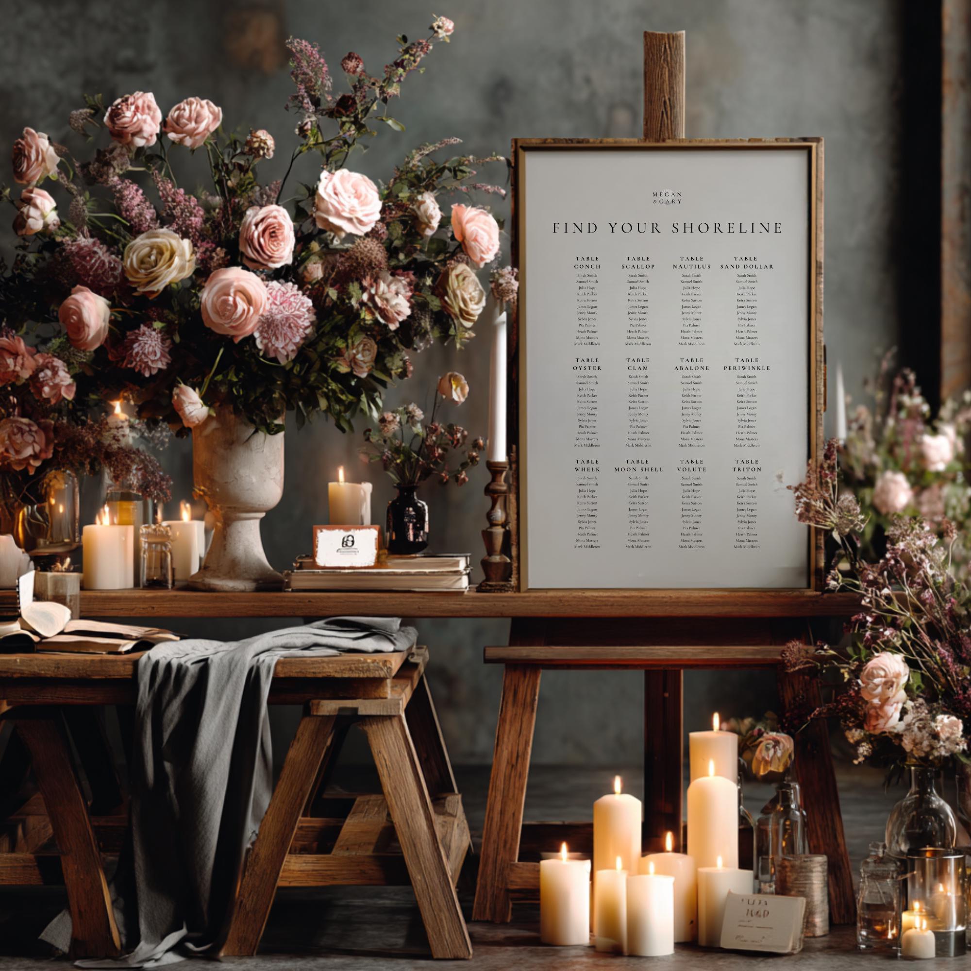 Seashell Wedding Seating Chart: Coastal Beach Table Display (Digital Download)