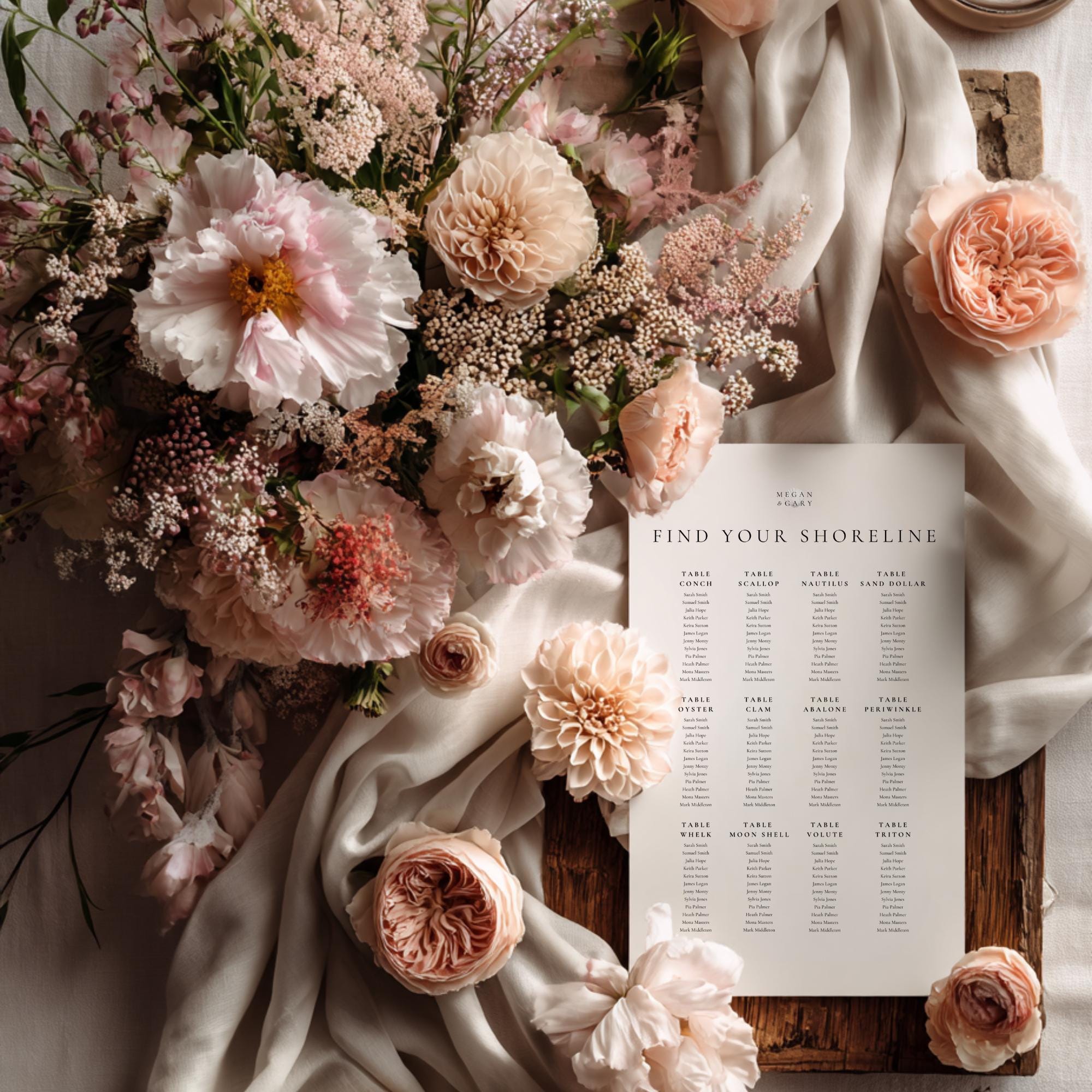 Seashell Wedding Seating Chart: Coastal Beach Table Display (Digital Download)