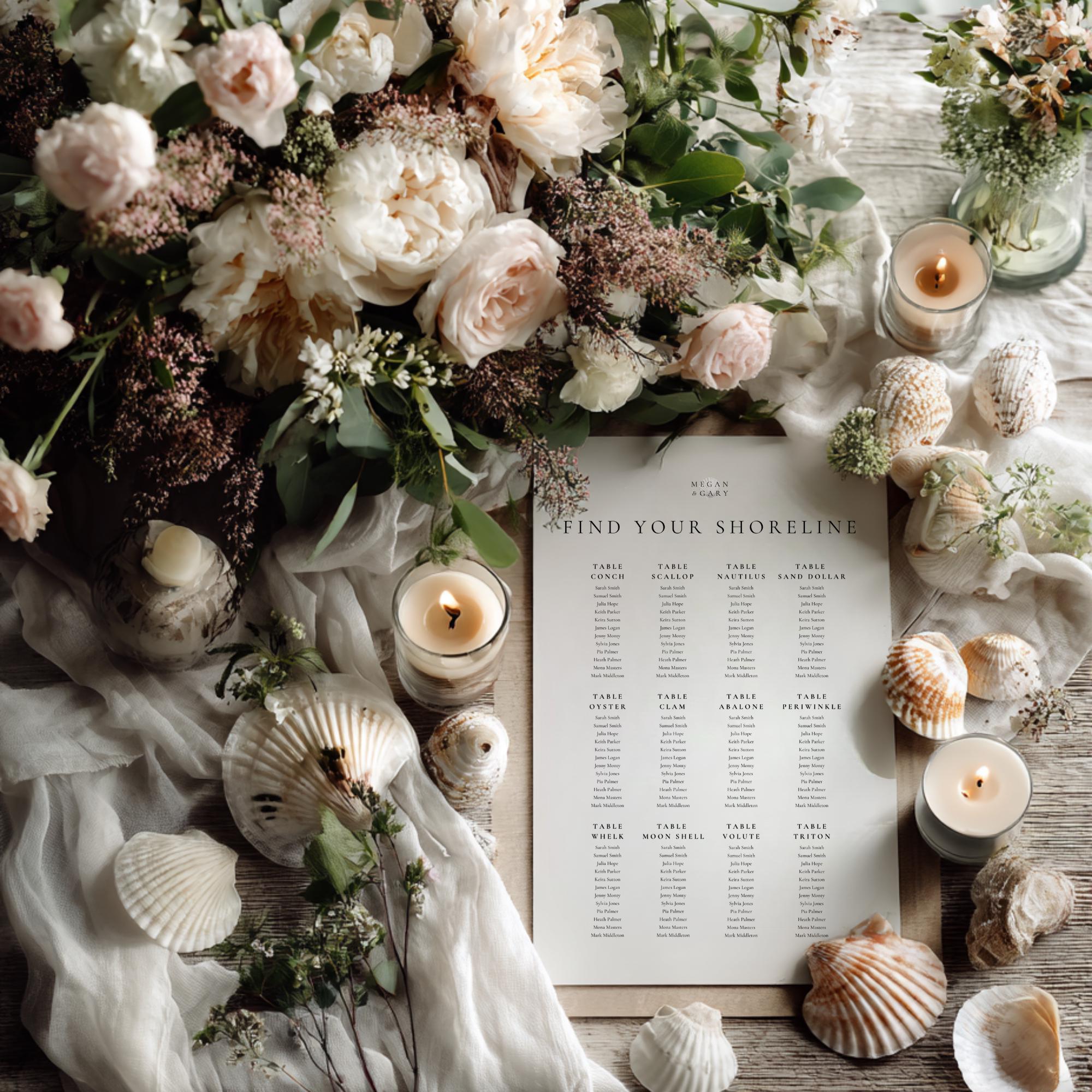 Seashell Wedding Seating Chart: Coastal Beach Table Display (Digital Download)