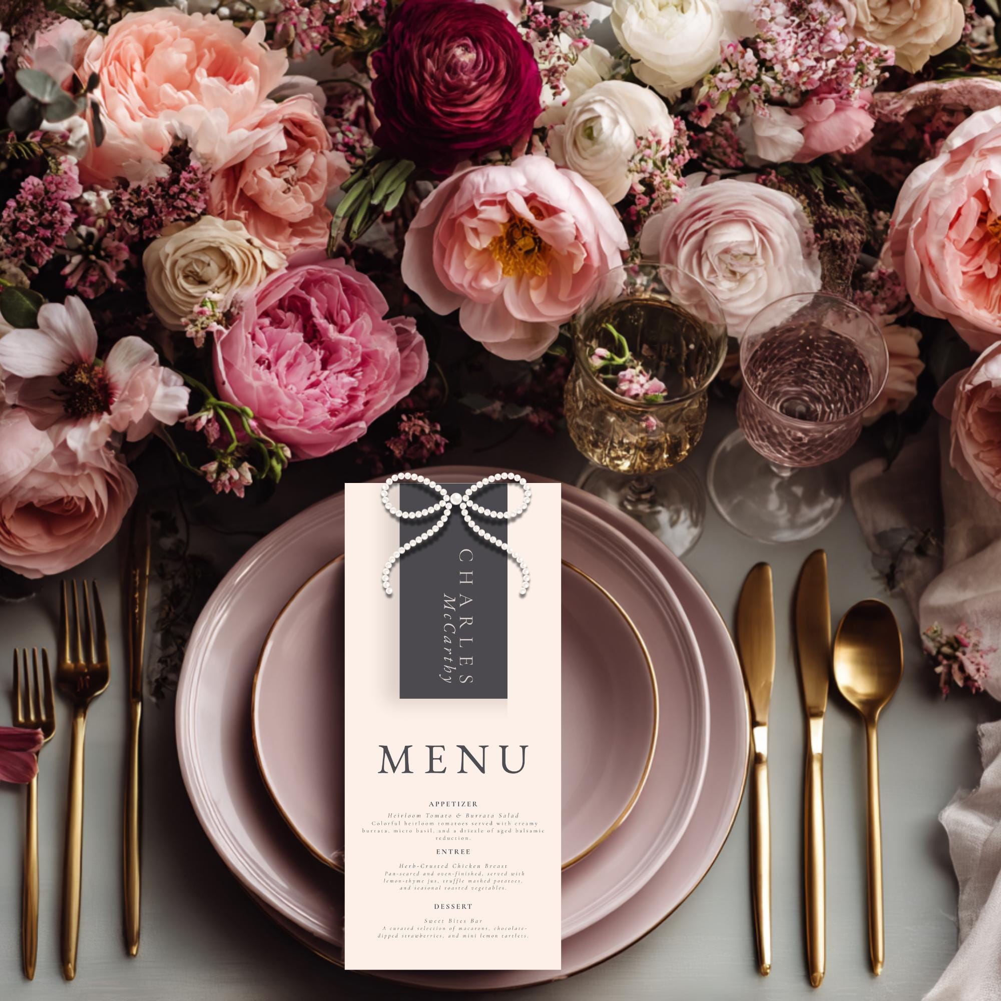 Elegant Wedding Menu & Place Card Canva Template | DIY Reception Table Decor | Printable Wedding Stationery