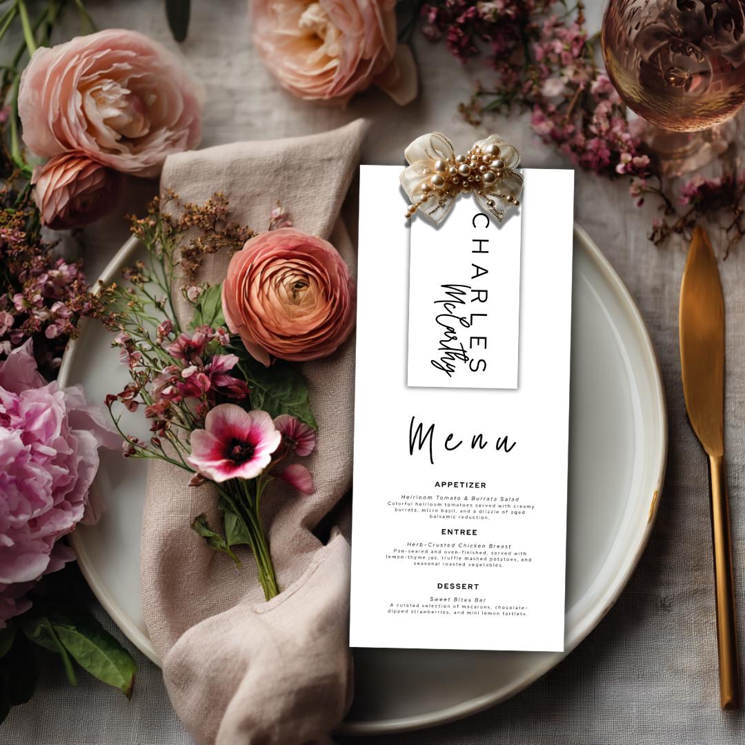 Minimal Wedding Menu & Place Card Combo — Editable + Printable | Instant Download