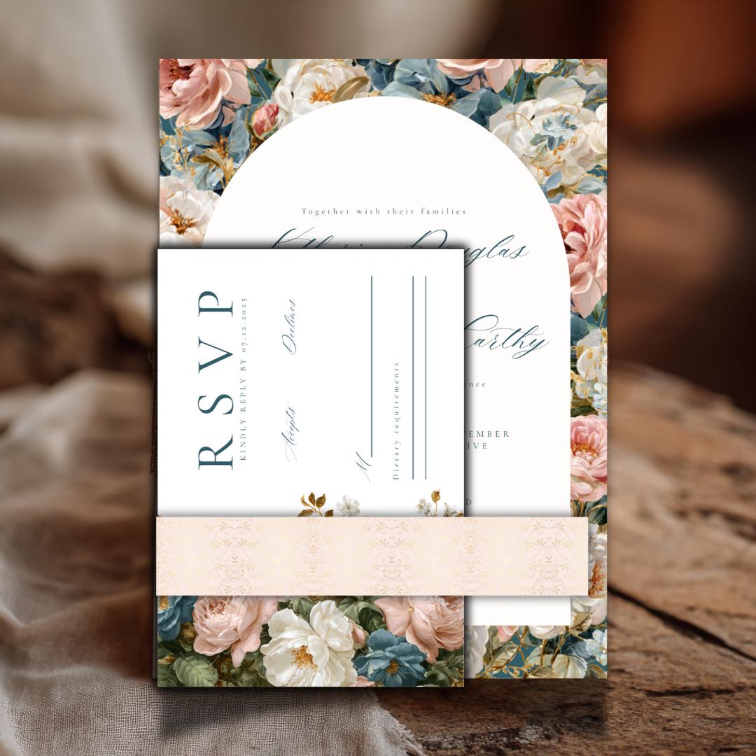 Rococo Floral Wedding Invitation Suite: Editable Canva Template (Printable)