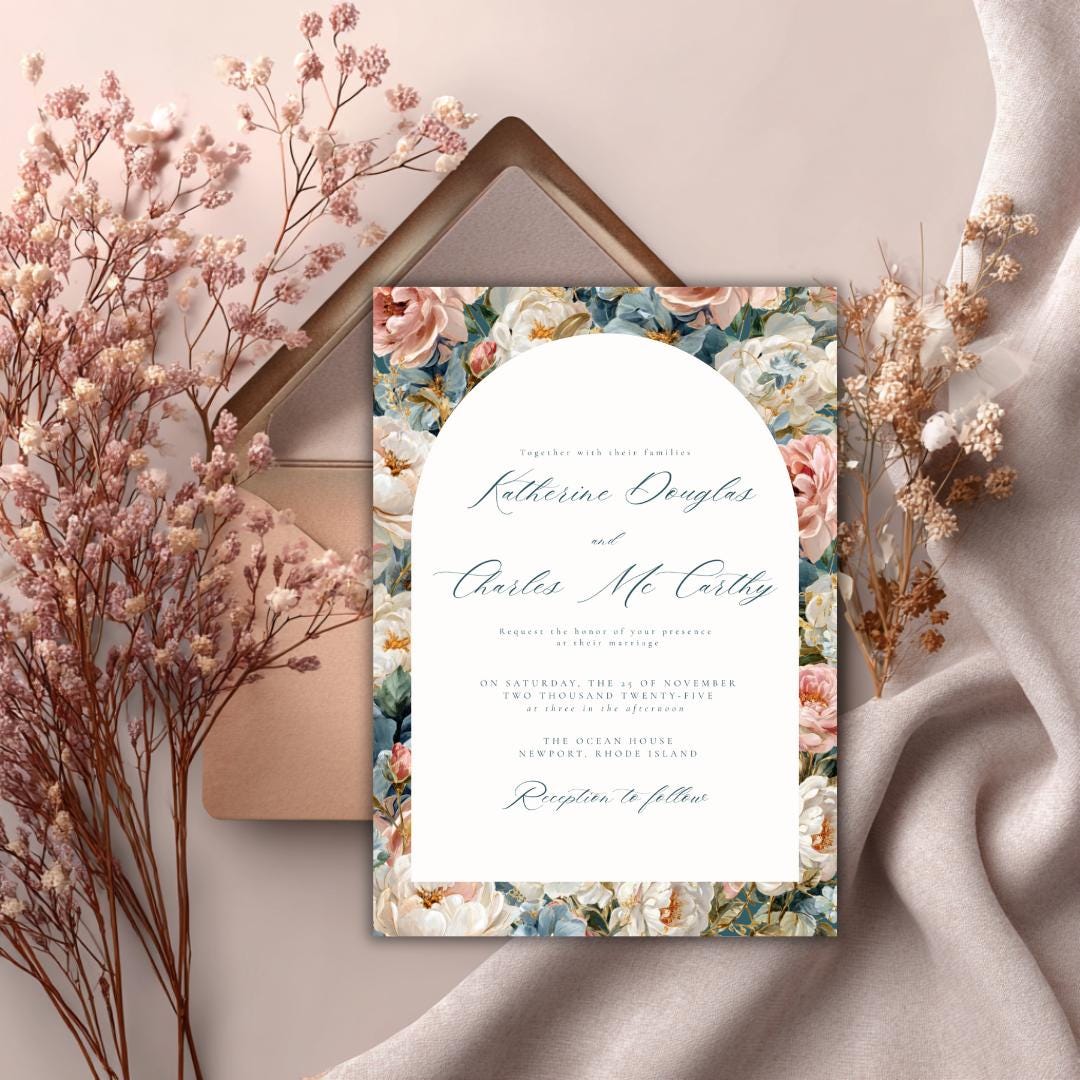 Rococo Floral Wedding Invitation Suite: Editable Canva Template (Printable)