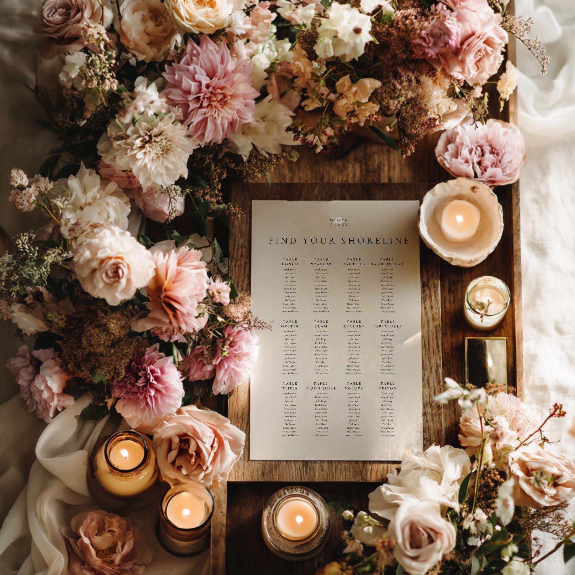 Seashell Wedding Seating Chart: Coastal Beach Table Display (Digital Download)