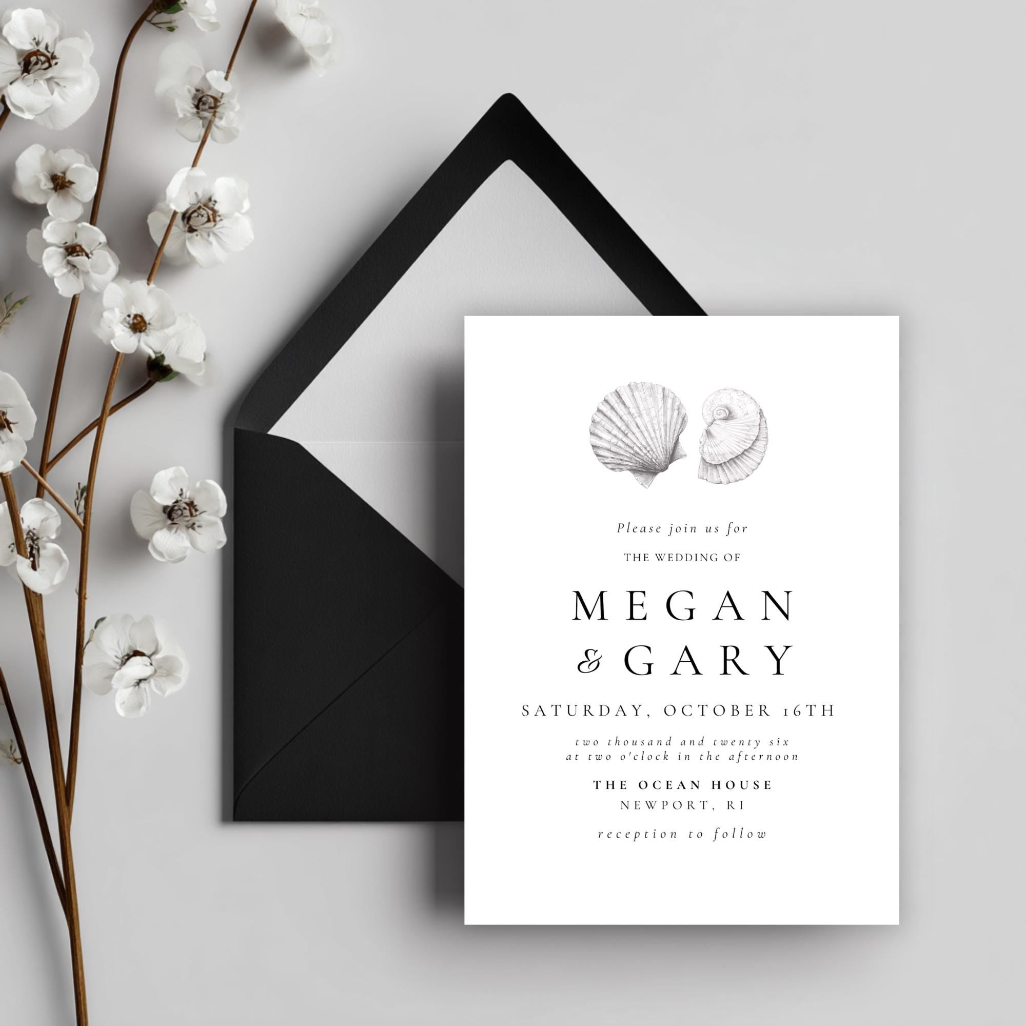 Seashell Wedding Invitation Template: Coastal Beach Printable (Canva Editable)