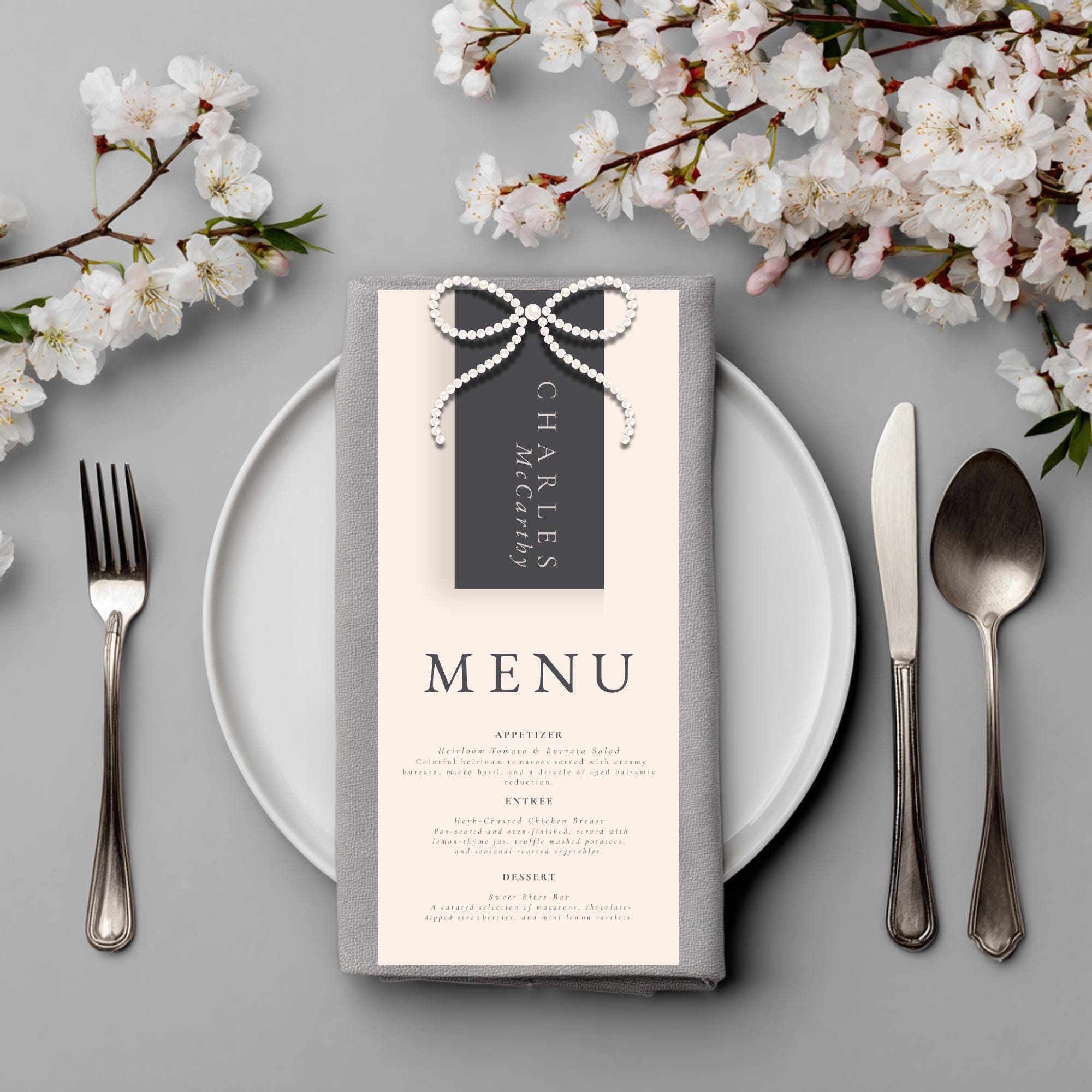 Elegant Wedding Menu & Place Card Canva Template | DIY Reception Table Decor | Printable Wedding Stationery