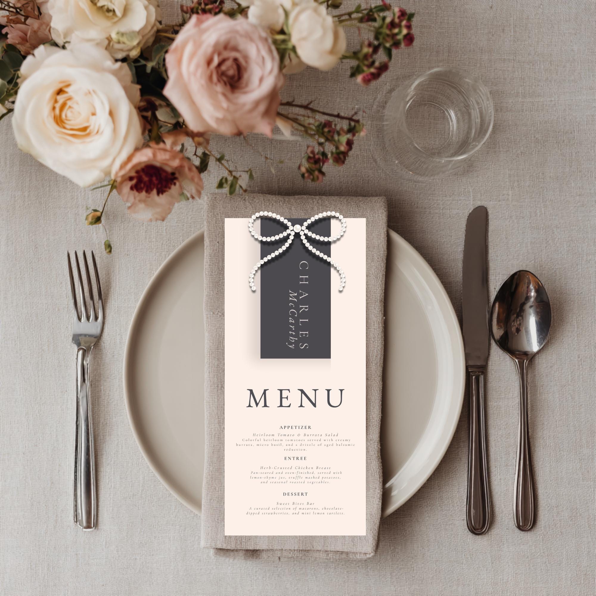 Elegant Wedding Menu & Place Card Canva Template | DIY Reception Table Decor | Printable Wedding Stationery