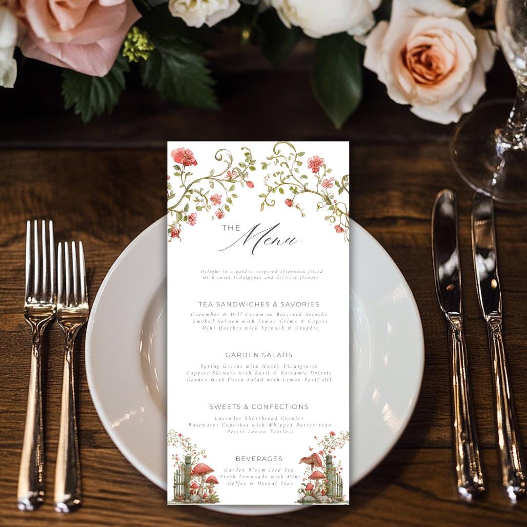 Floral Garden Bridal Shower Menu Template: Editable Canva Design