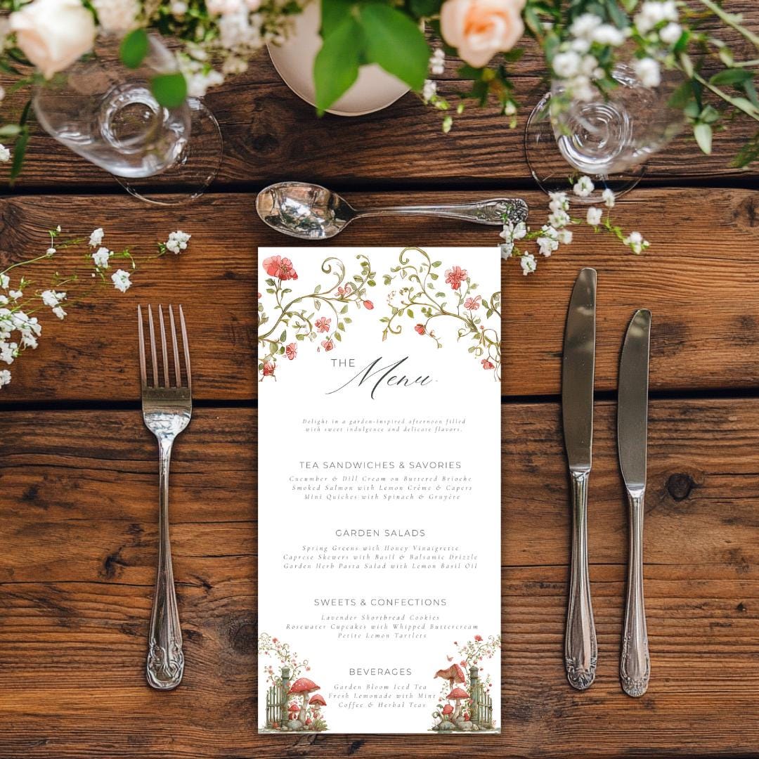 Floral Garden Bridal Shower Menu Template: Editable Canva Design