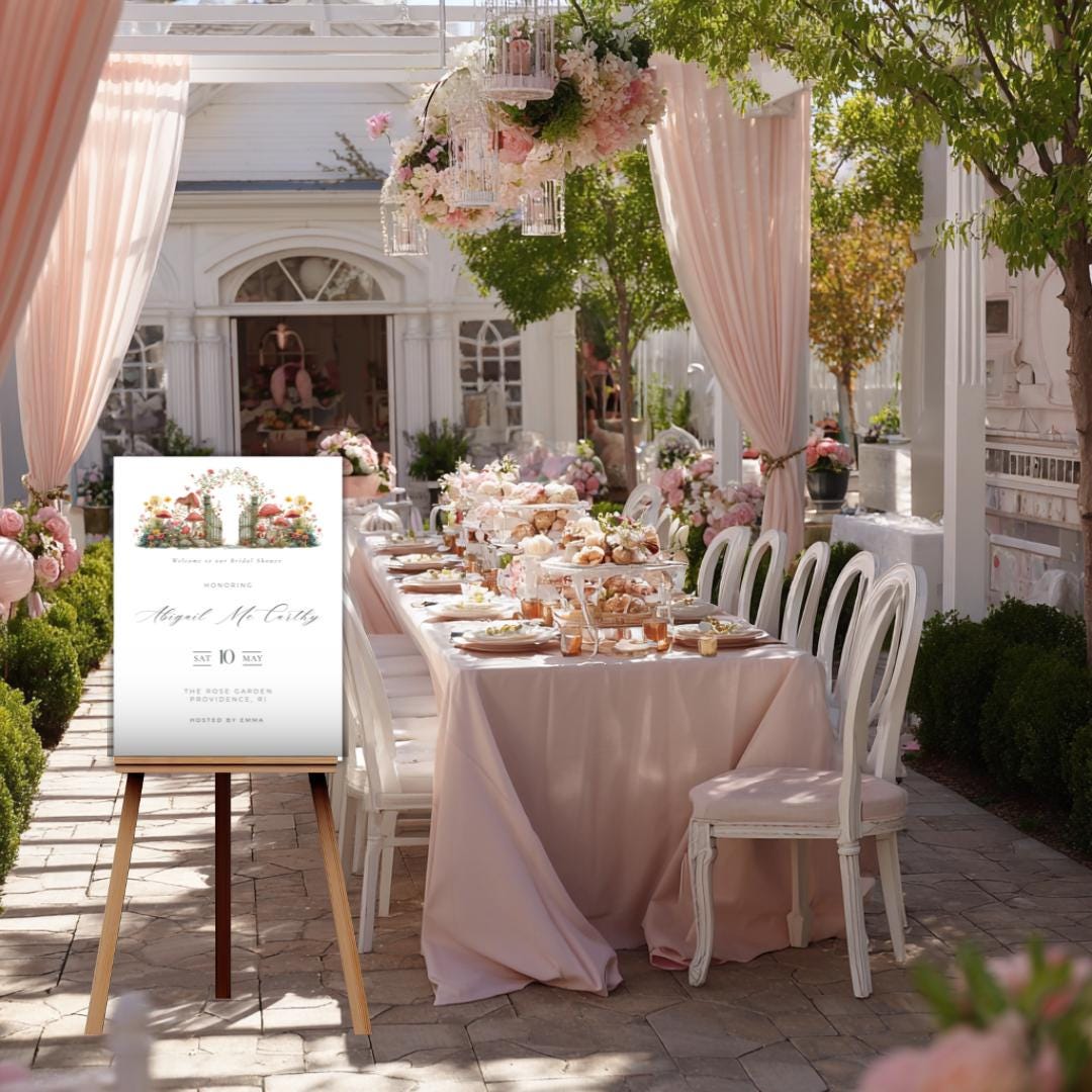 Garden Gate Bridal Shower Welcome Sign: Floral Canva Template
