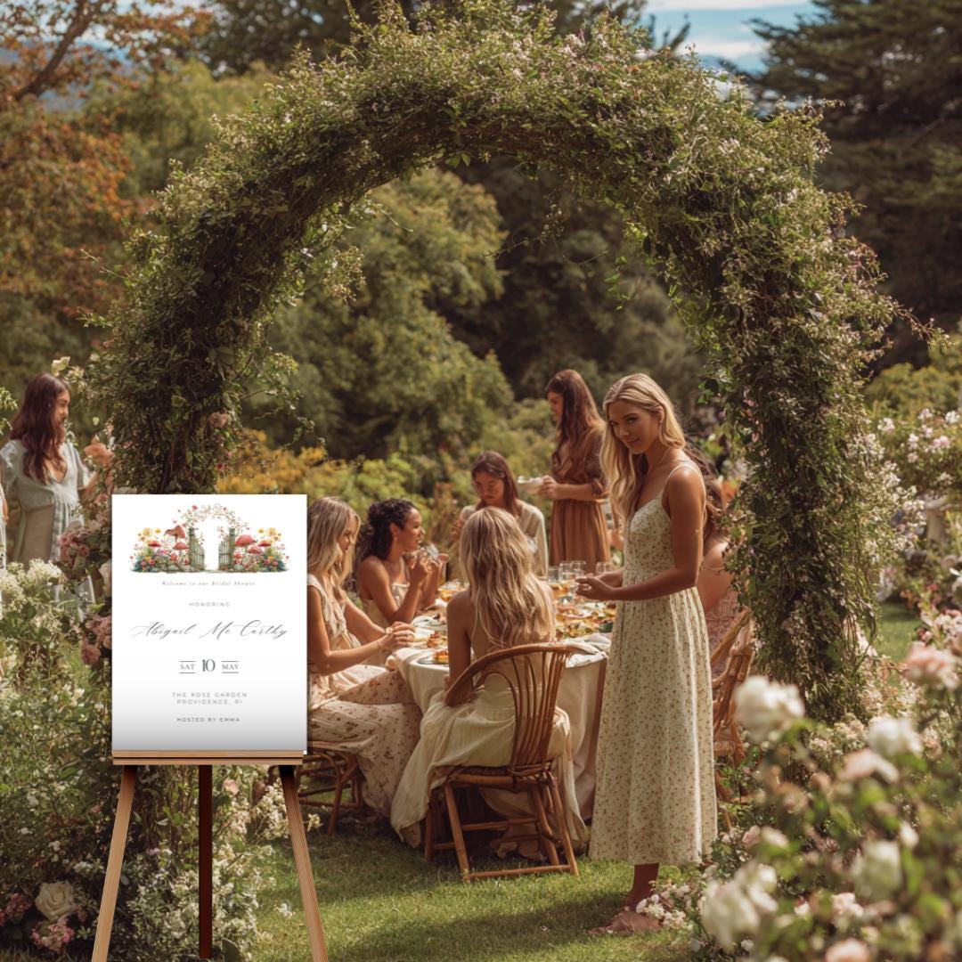 Garden Gate Bridal Shower Welcome Sign: Floral Canva Template