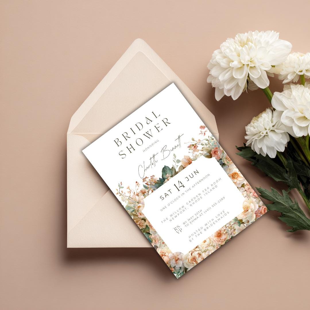 Floral Bridal Shower Invitation: Boho Garden Party (Canva Digital Download)