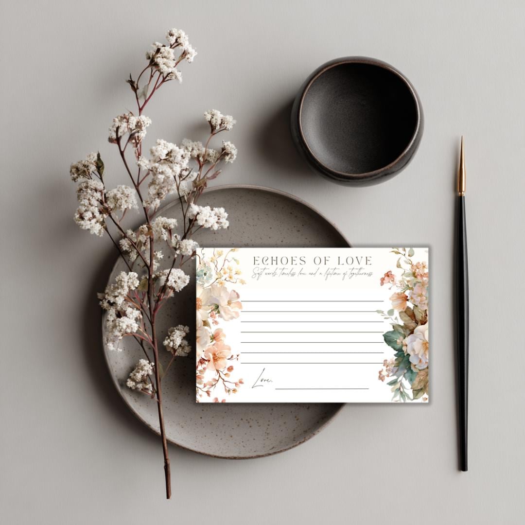 Bridal Shower Well Wishes Editable Canva Template, Light Peach Florals, Boho Garden Style, DIY Printable 6x4 Card, Elegant Wedding Design