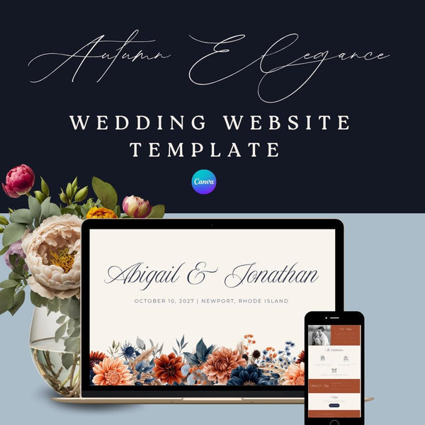 Fall Theme Wedding Website Template Canva | One Page Editable Wedding Website | Fall Wedding Website Design | No Coding Needed