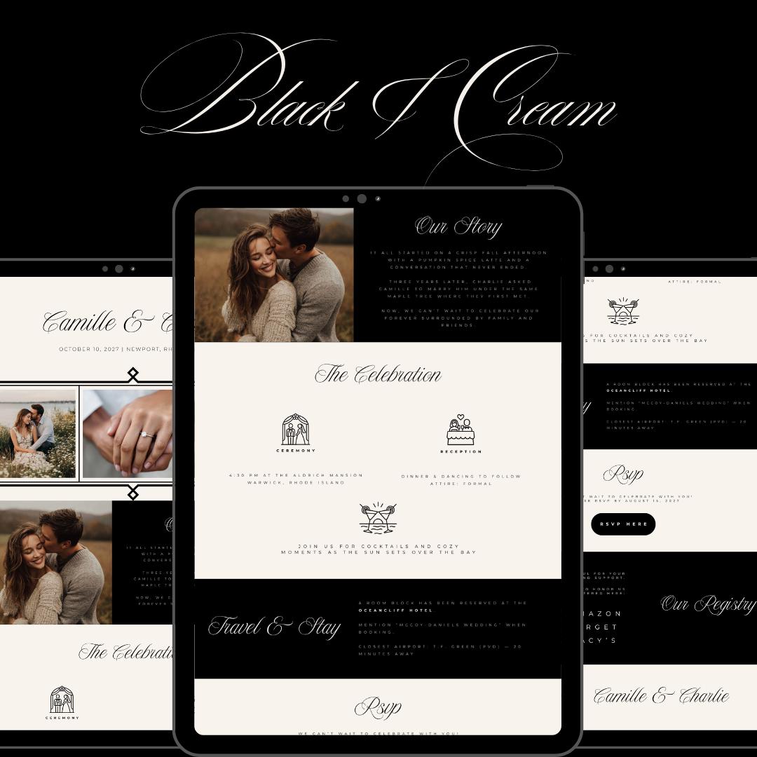 Elegant Black & Cream Wedding Website Template Canva | One Page Editable Wedding Website | Formal Wedding Website Design | No Coding Needed