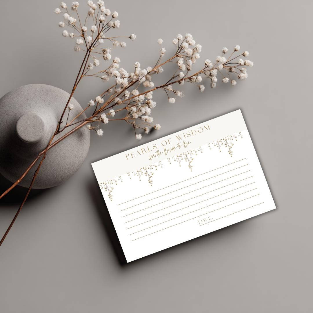 Pearls of Wisdom Card for the Bride | Bridal Shower Advice Card PDF | Printable Bridal Shower Well Wishes Card