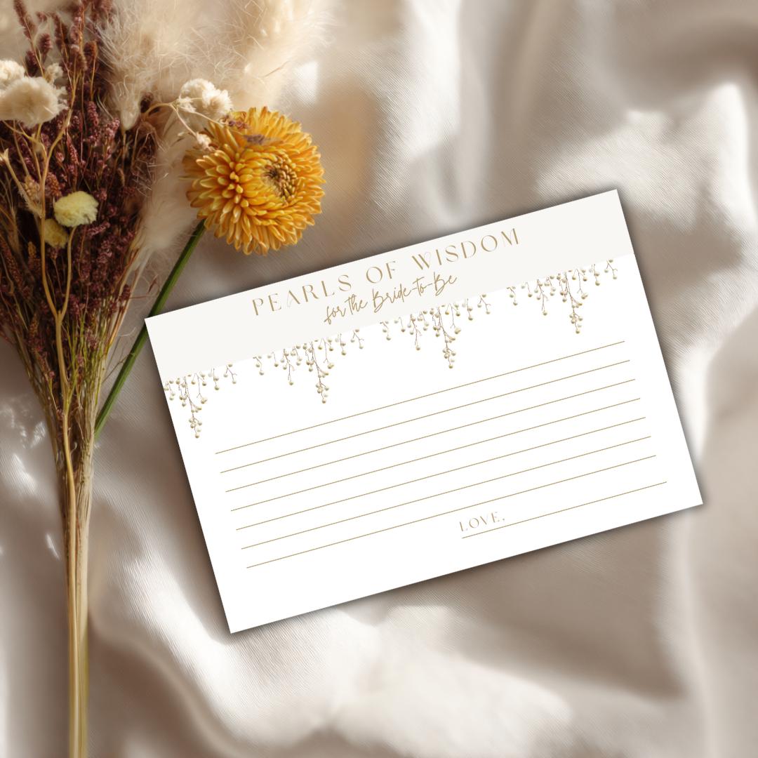 Pearls of Wisdom Card for the Bride | Bridal Shower Advice Card PDF | Printable Bridal Shower Well Wishes Card