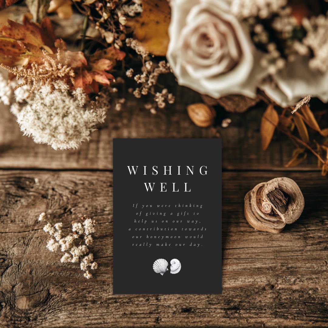 Simple Seashell Wishing Well Card Template | Editable Canva Wedding Insert | Minimal Coastal Design | Printable Beach Gift Poem Card