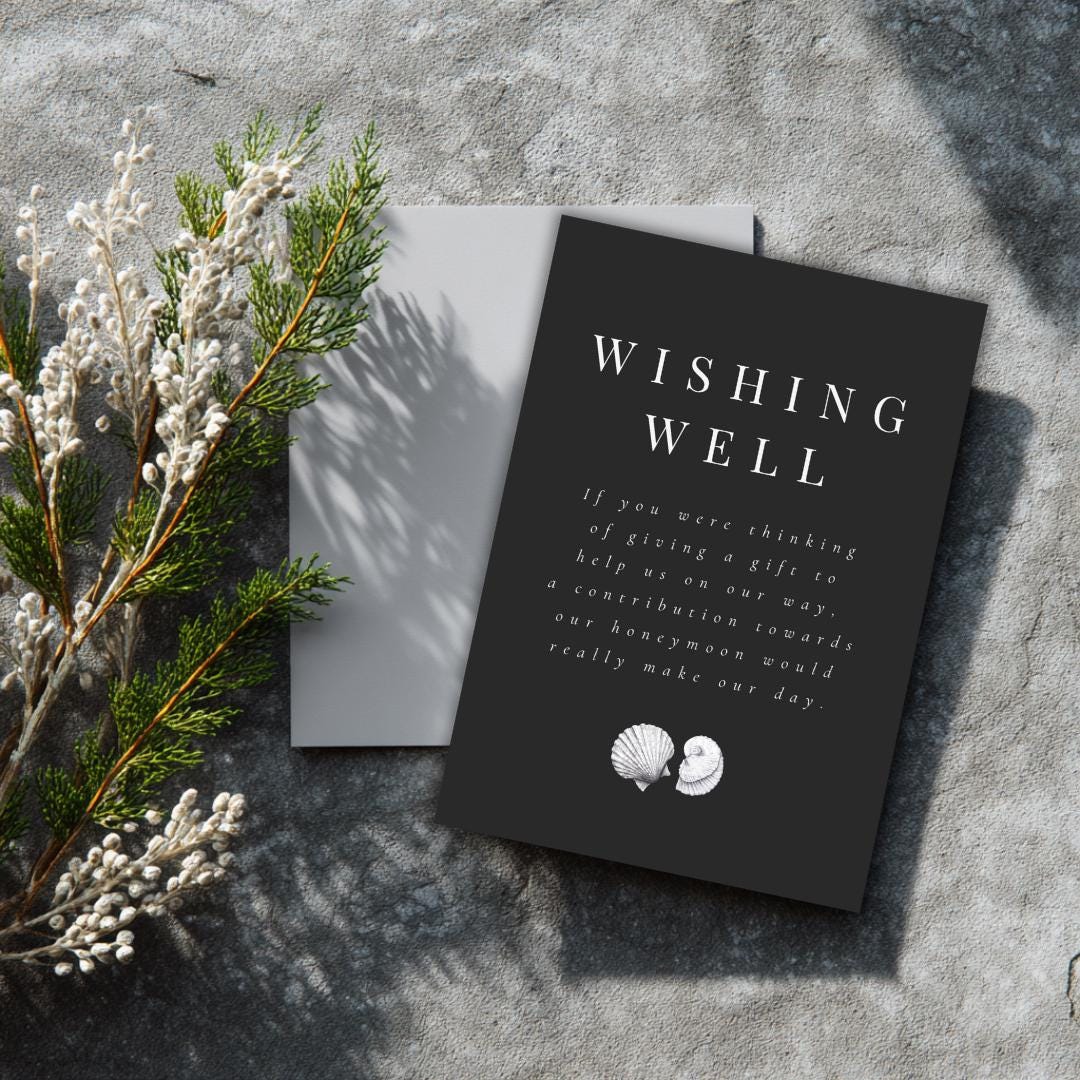 Simple Seashell Wishing Well Card Template | Editable Canva Wedding Insert | Minimal Coastal Design | Printable Beach Gift Poem Card
