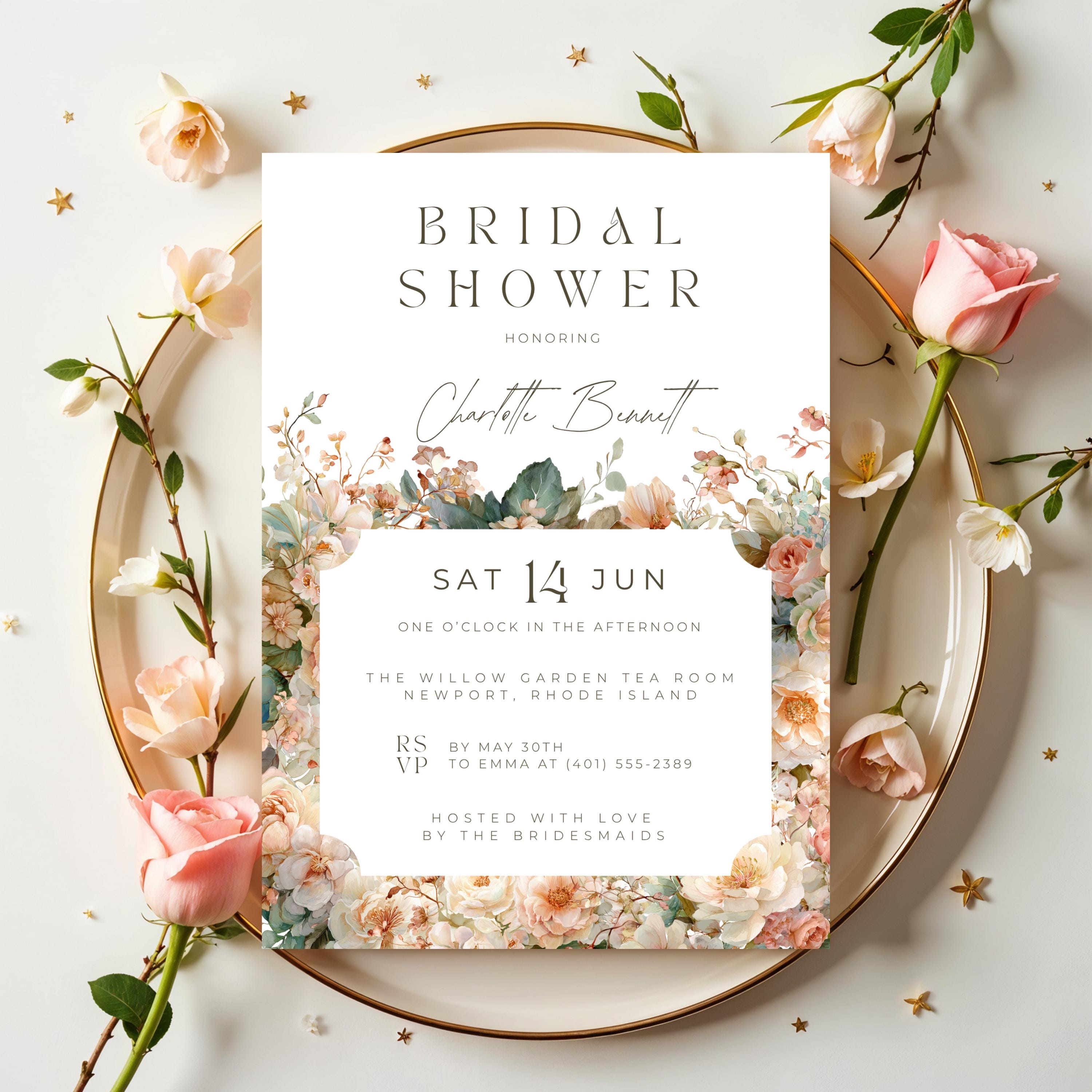 Floral Bridal Shower Invitation: Boho Garden Party (Canva Digital Download)
