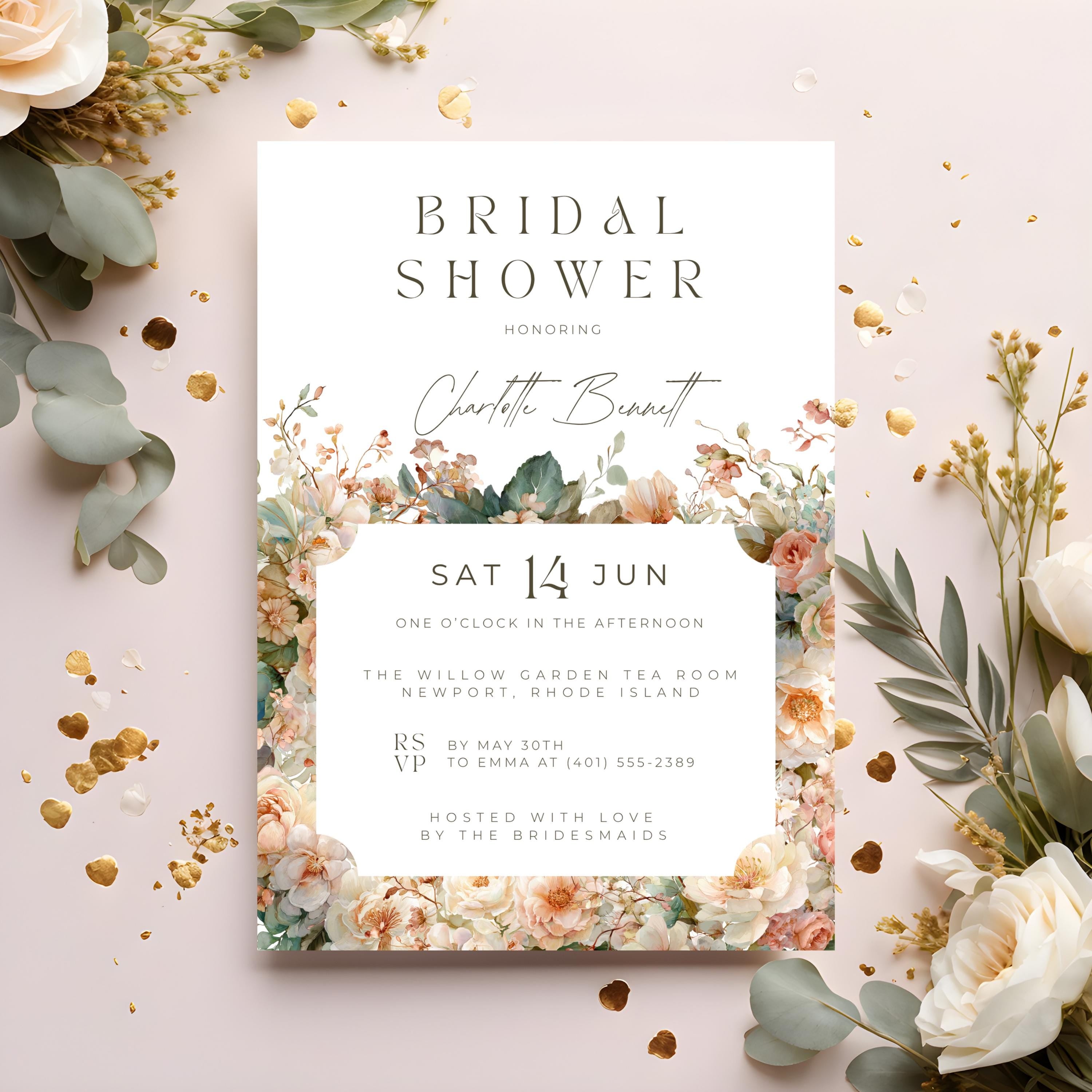 Floral Bridal Shower Invitation: Boho Garden Party (Canva Digital Download)