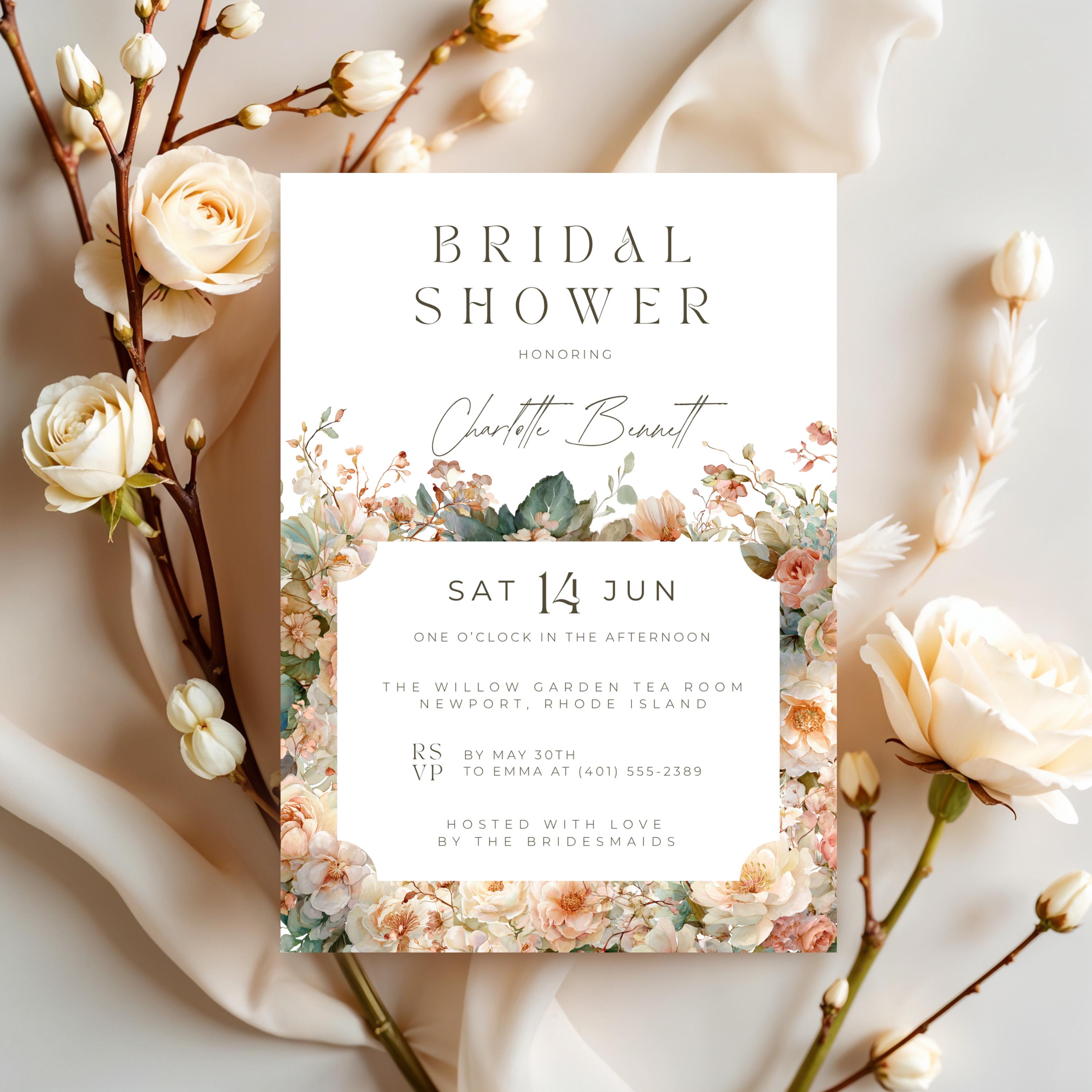 Floral Bridal Shower Invitation: Boho Garden Party (Canva Digital Download)