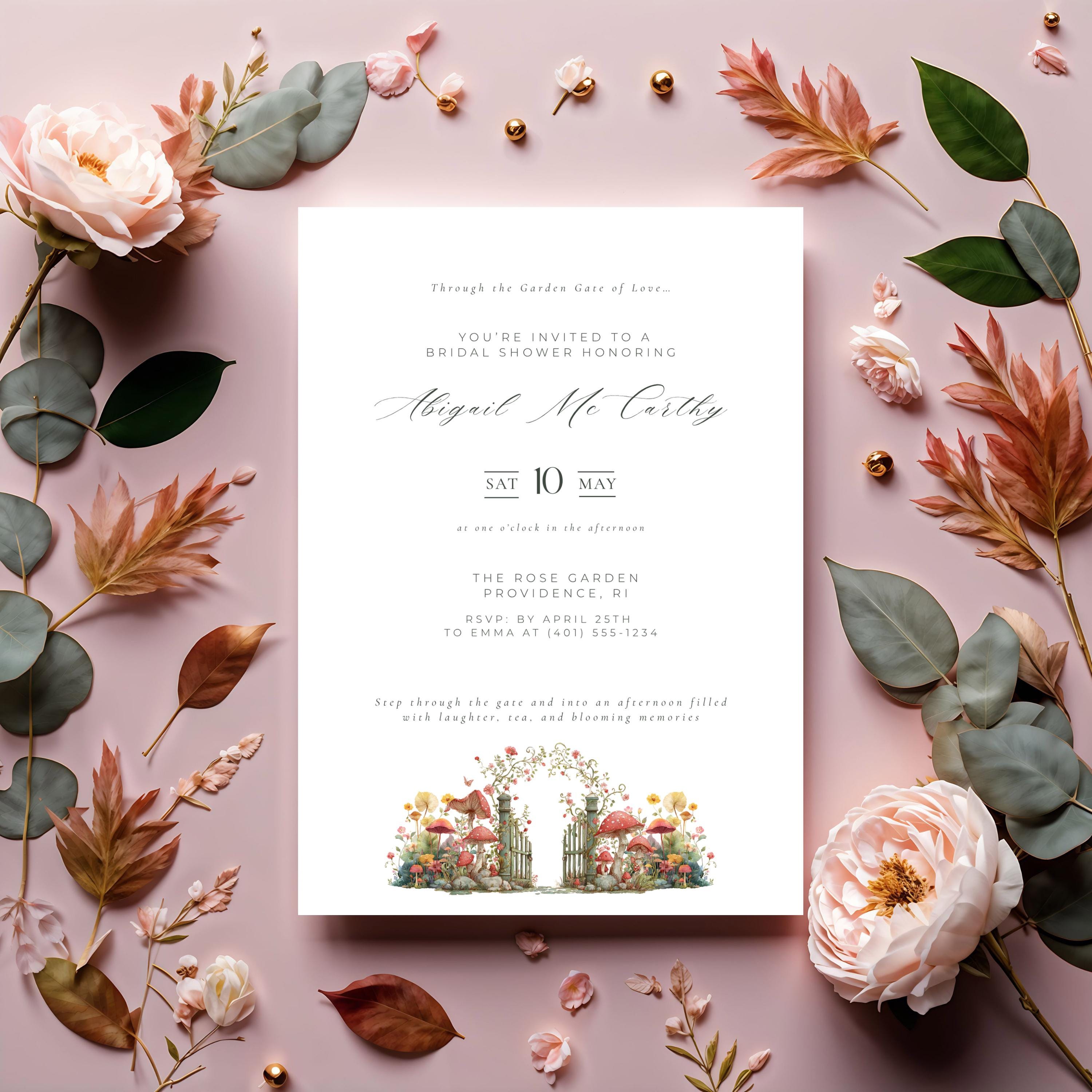 Elegant Garden Gate Bridal Shower Invitation Template (Editable Canva)