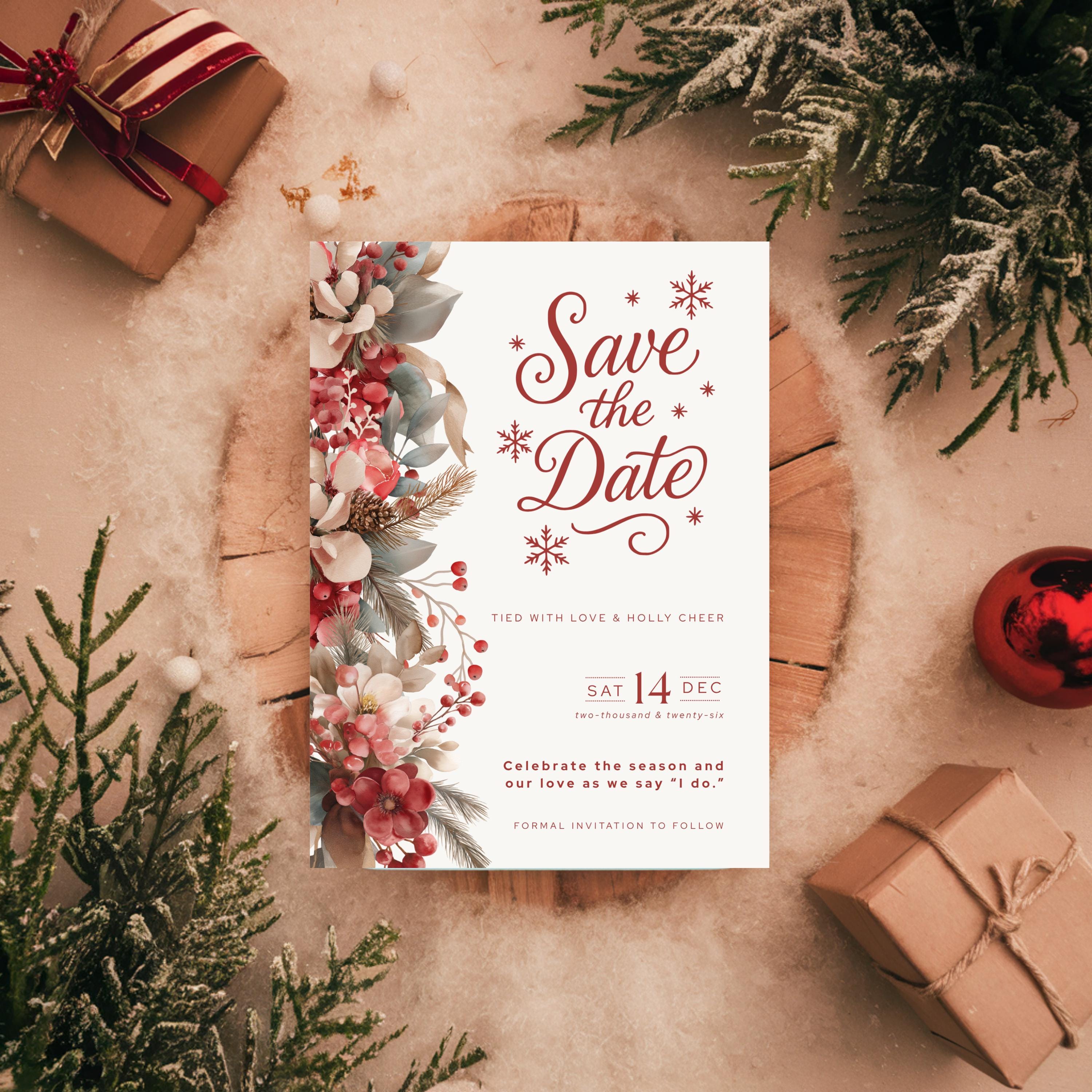 Holiday Save the Date Template | Save the Date Canva Template | Christmas Save The Date Card | Festive Wedding Stationery