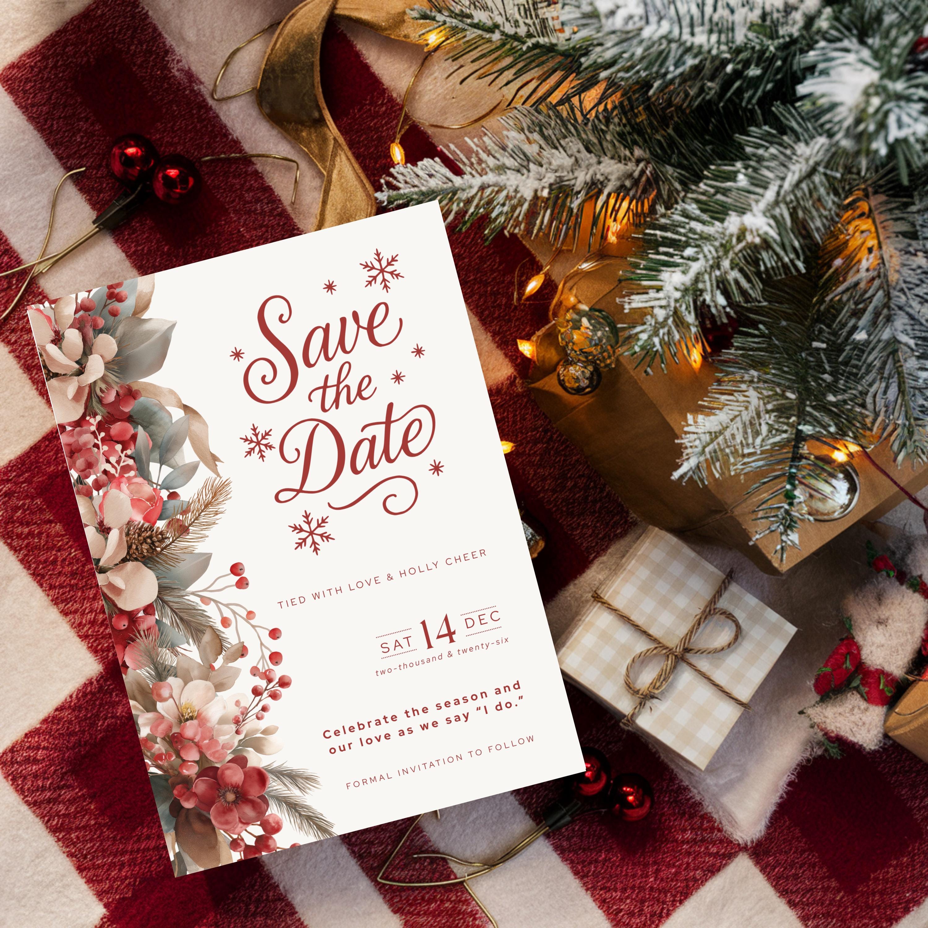 Holiday Save the Date Template | Save the Date Canva Template | Christmas Save The Date Card | Festive Wedding Stationery