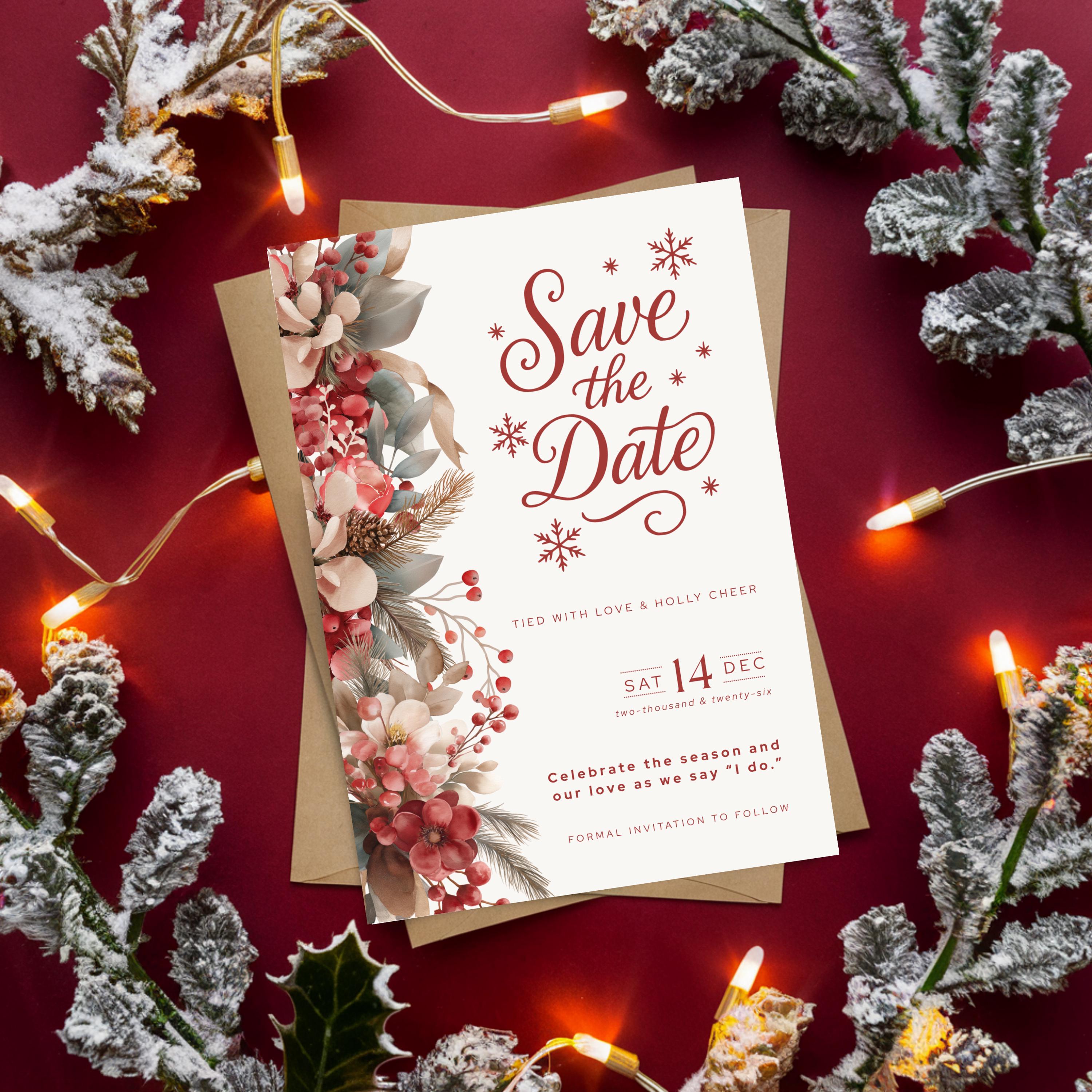 Holiday Save the Date Template | Save the Date Canva Template | Christmas Save The Date Card | Festive Wedding Stationery