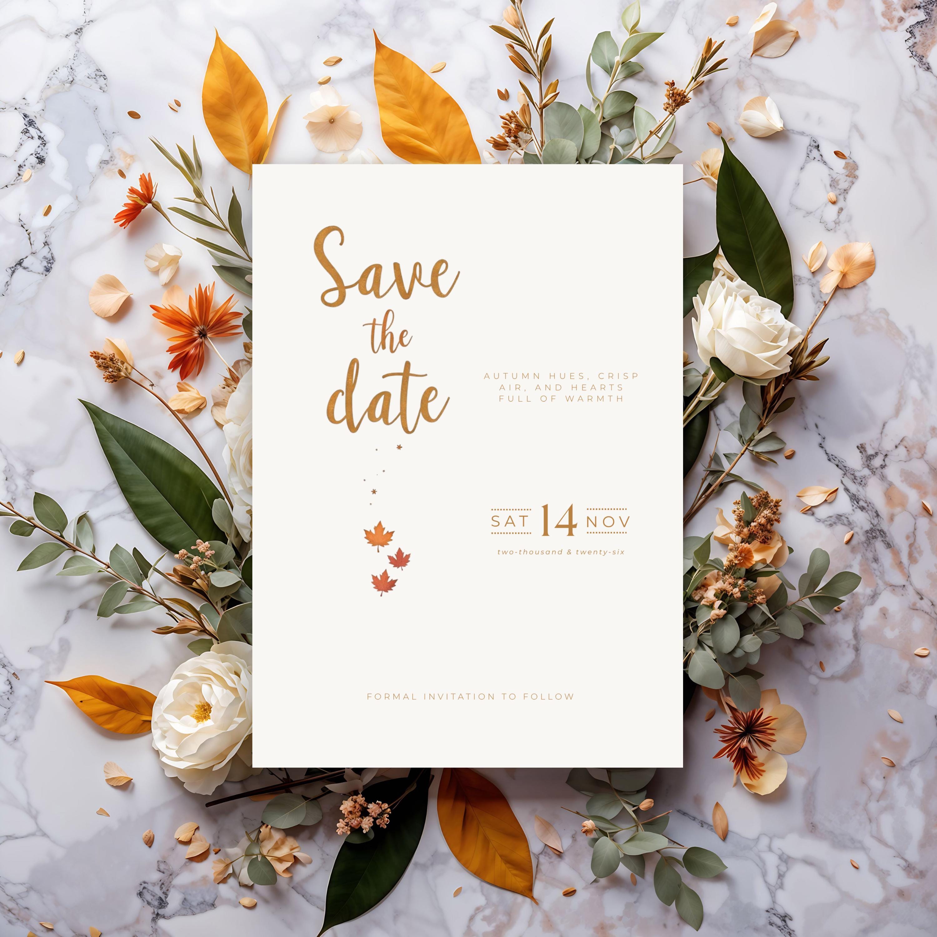 Autumn Wedding Save the Date Template | Terracotta, Minimalist (Editable)