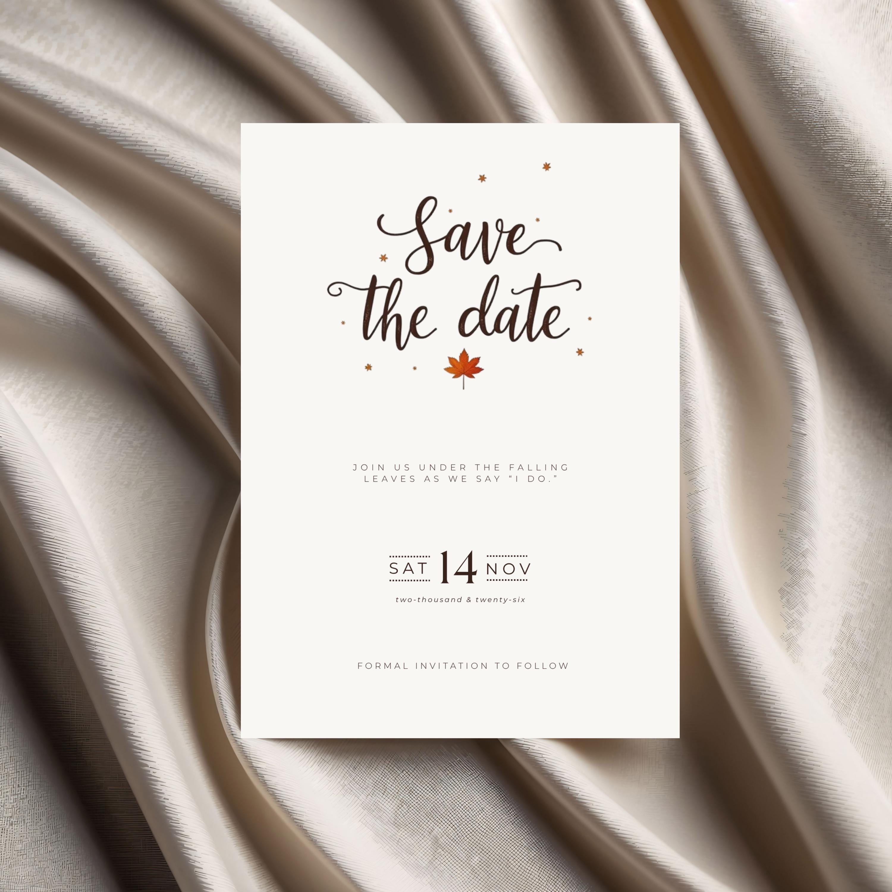 Minimalist Fall Save the Date | Terracotta Wedding Invitation (Editable Canva Template)