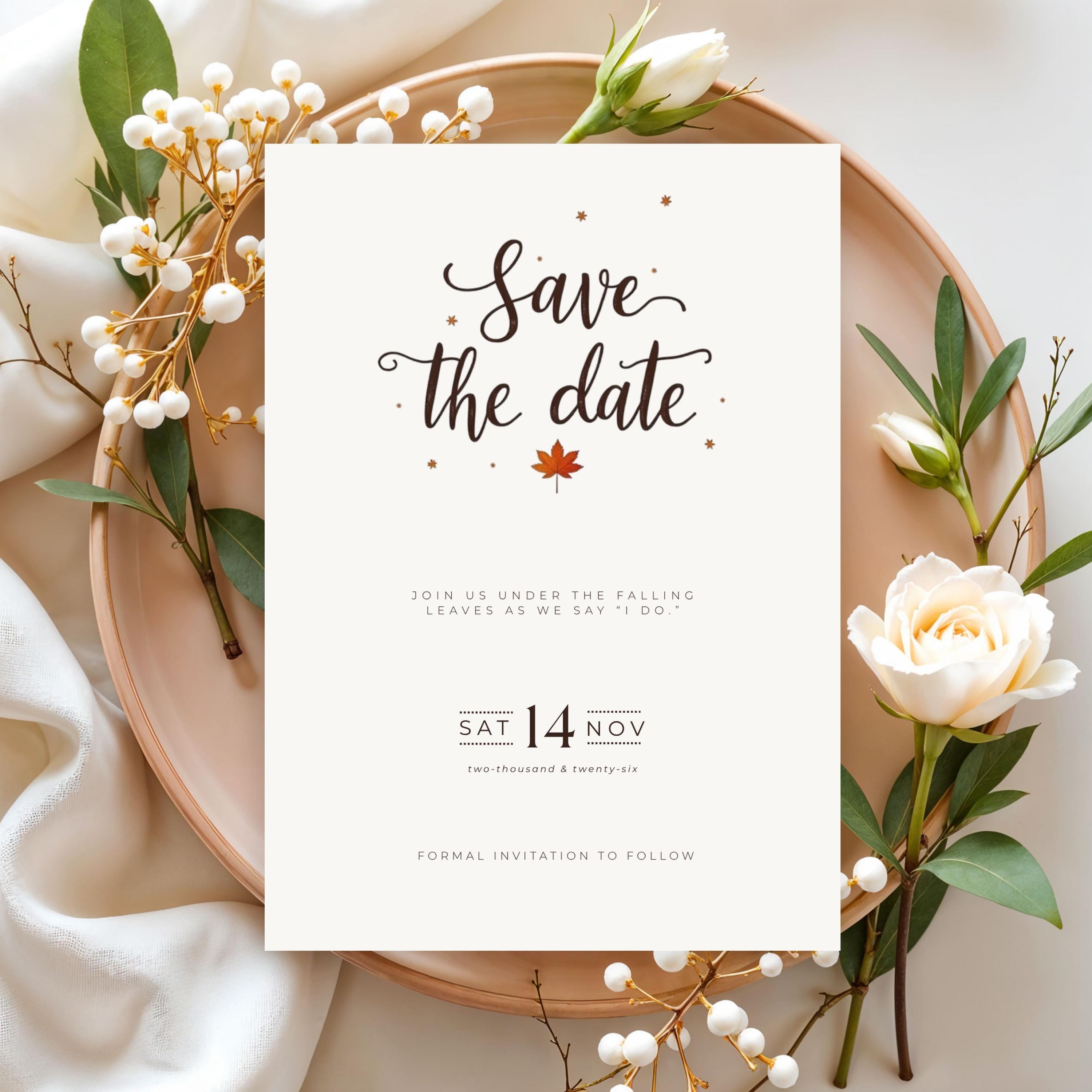 Minimalist Fall Save the Date | Terracotta Wedding Invitation (Editable Canva Template)