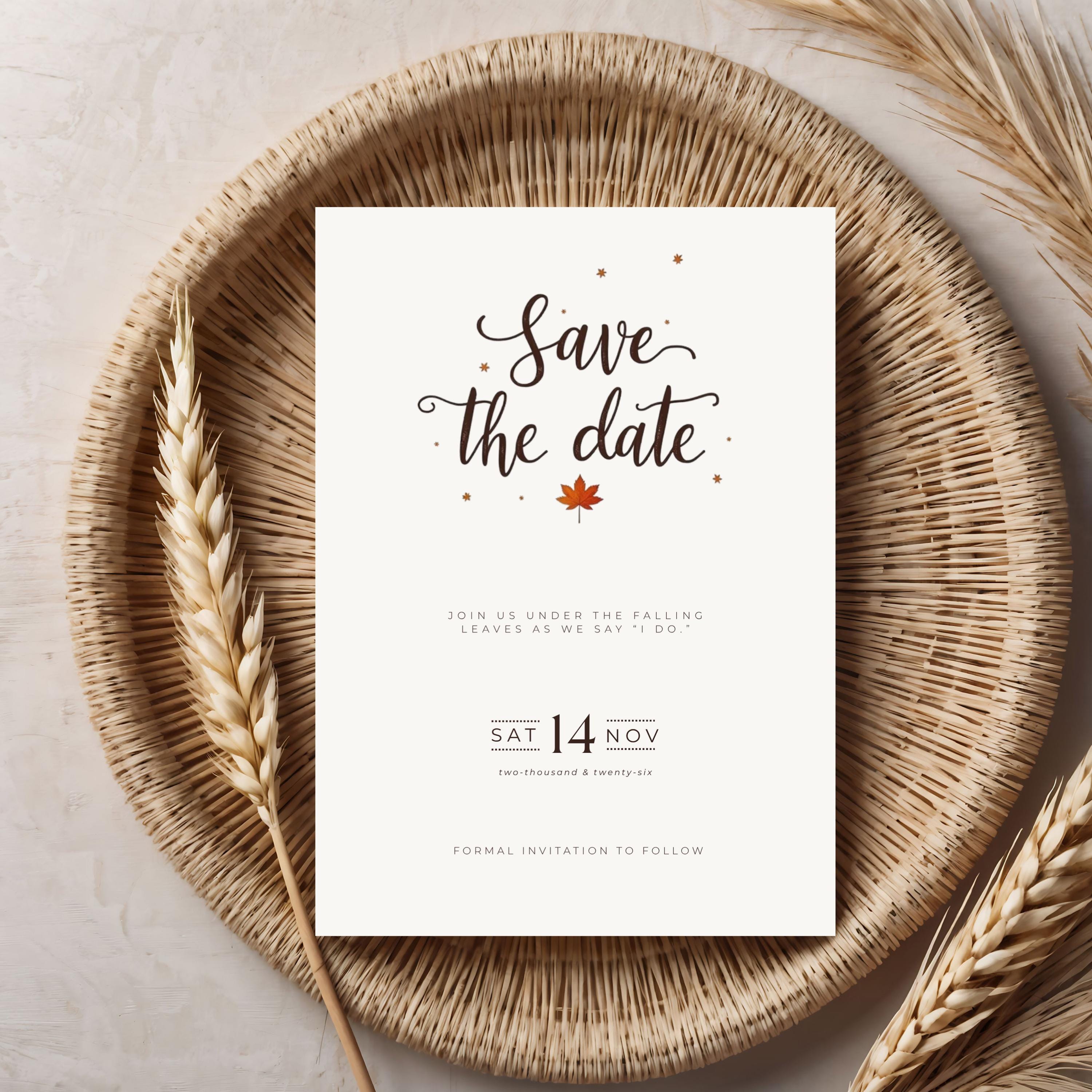 Minimalist Fall Save the Date | Terracotta Wedding Invitation (Editable Canva Template)