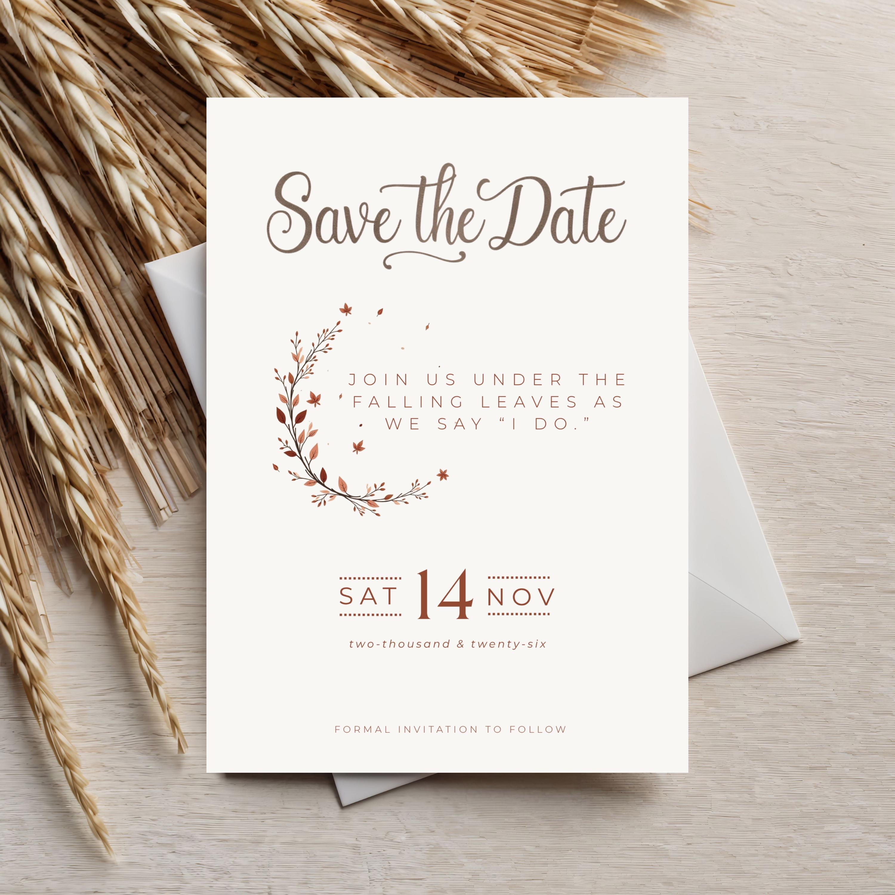 Autumn Save the Date Template | Terracotta Minimalist Wedding (Canva Editable)