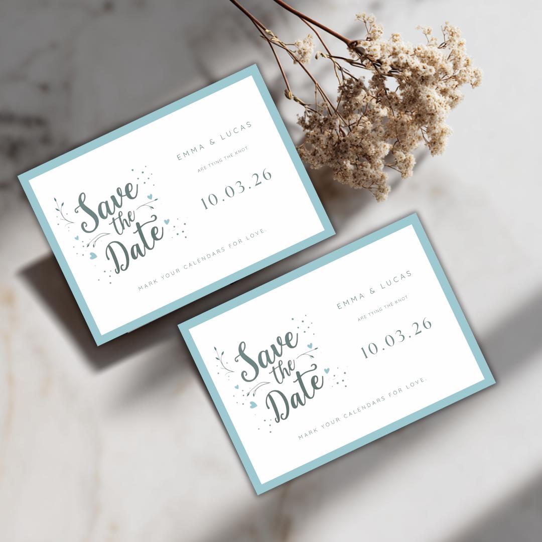 Editable Teal Save the Date Template | Minimalist Wedding Announcement | Modern Blue Canva Template | Printable Save the Date Card