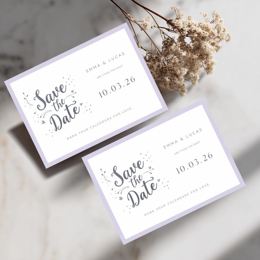 Editable Lavender Save the Date Template | Minimalist Wedding Announcement | Modern Pastel Canva Template | Printable Save the Date Card