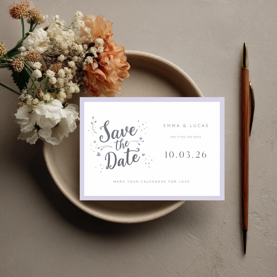 Editable Lavender Save the Date Template | Minimalist Wedding Announcement | Modern Pastel Canva Template | Printable Save the Date Card