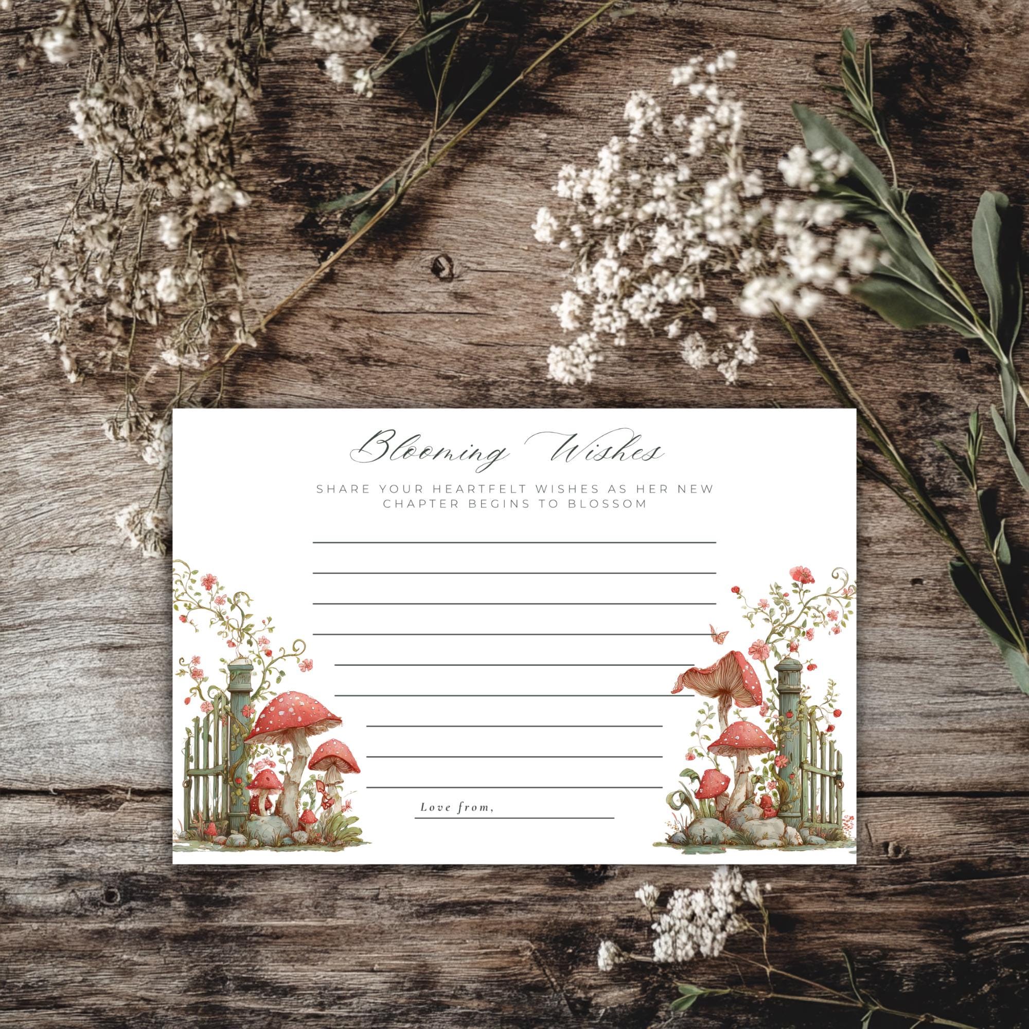 Floral Garden Bridal Shower Well Wishes Card (Editable Canva Template)
