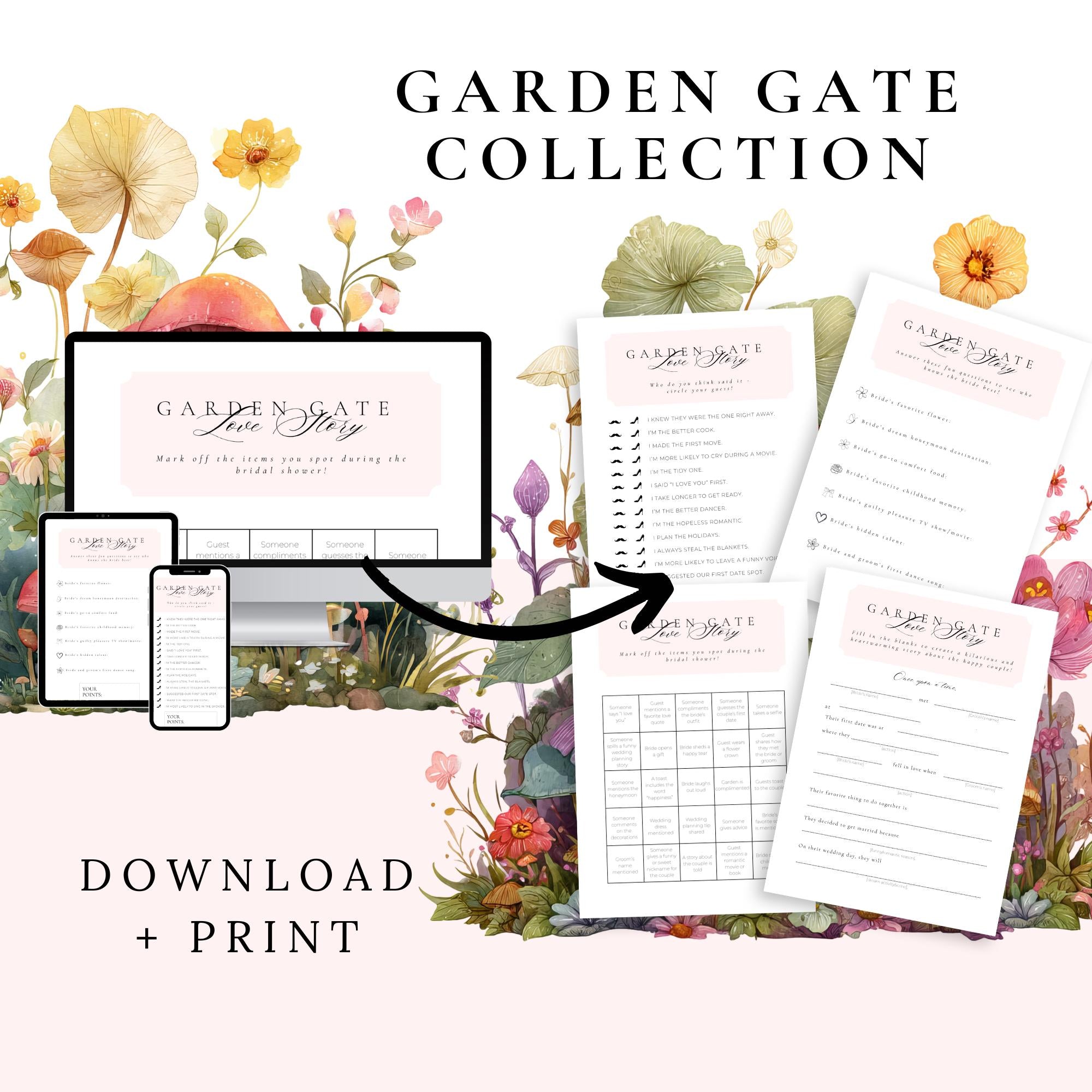 Garden Gate Bridal Shower Game Bundle (PDF - Digital Download)