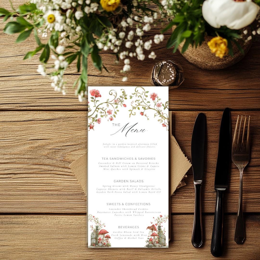 Floral Garden Bridal Shower Menu Template: Editable Canva Design