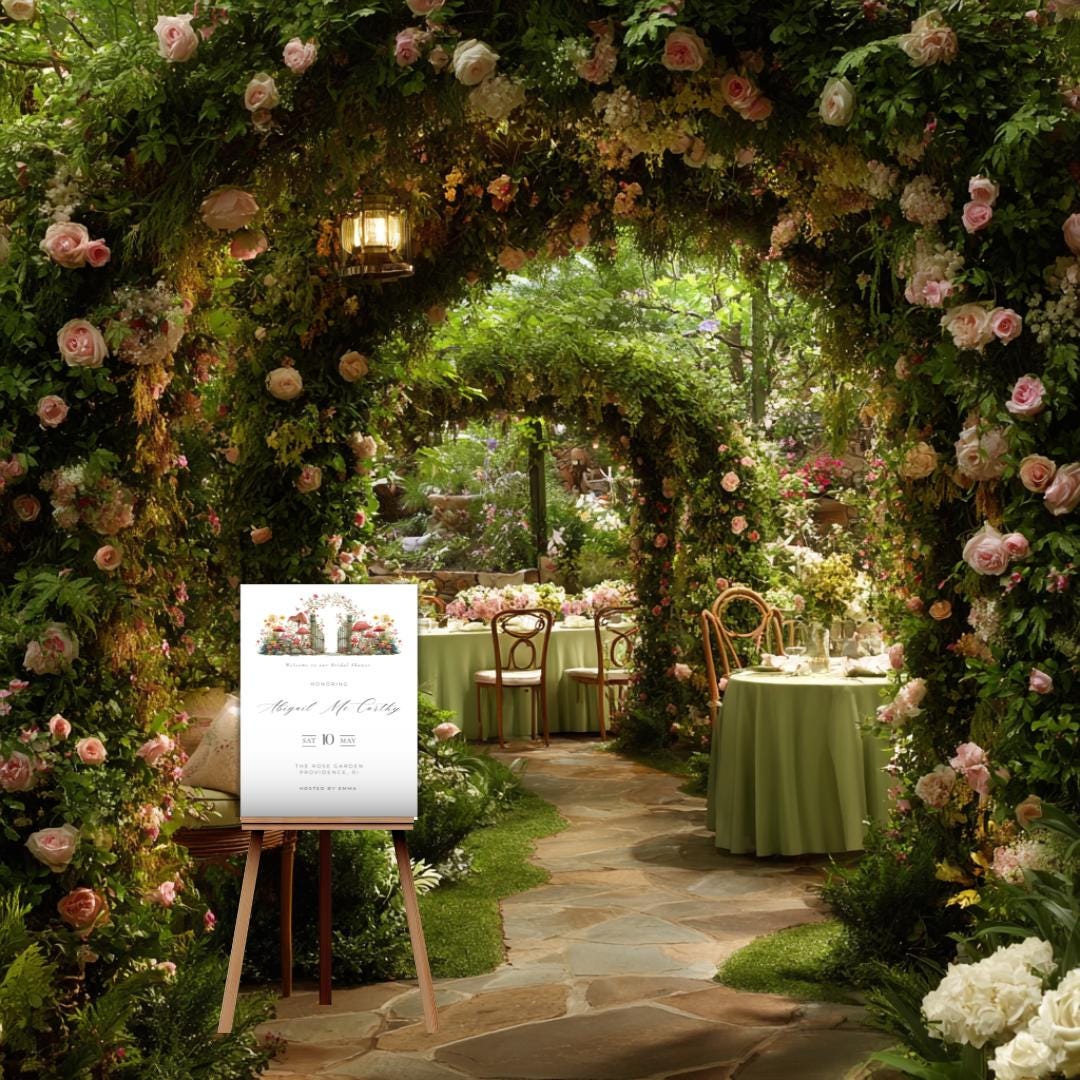 Garden Gate Bridal Shower Welcome Sign: Floral Canva Template