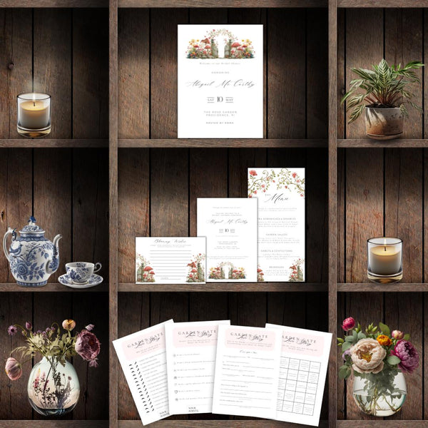 Garden Gate and Flowers Bridal Shower Suite - Elegant Canva Templates - Instant Download