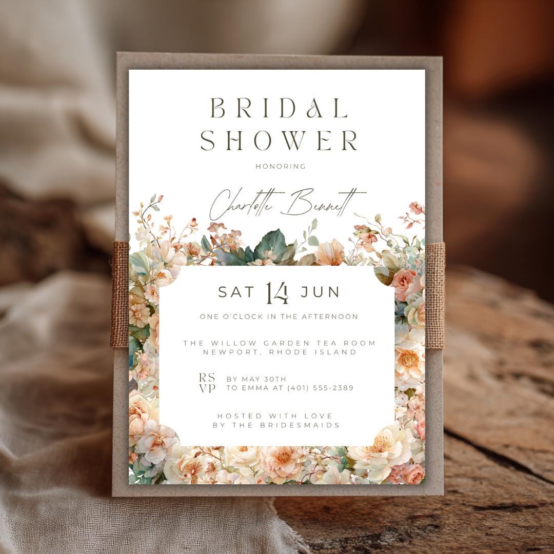 Floral Bridal Shower Invitation: Boho Garden Party (Canva Digital Download)