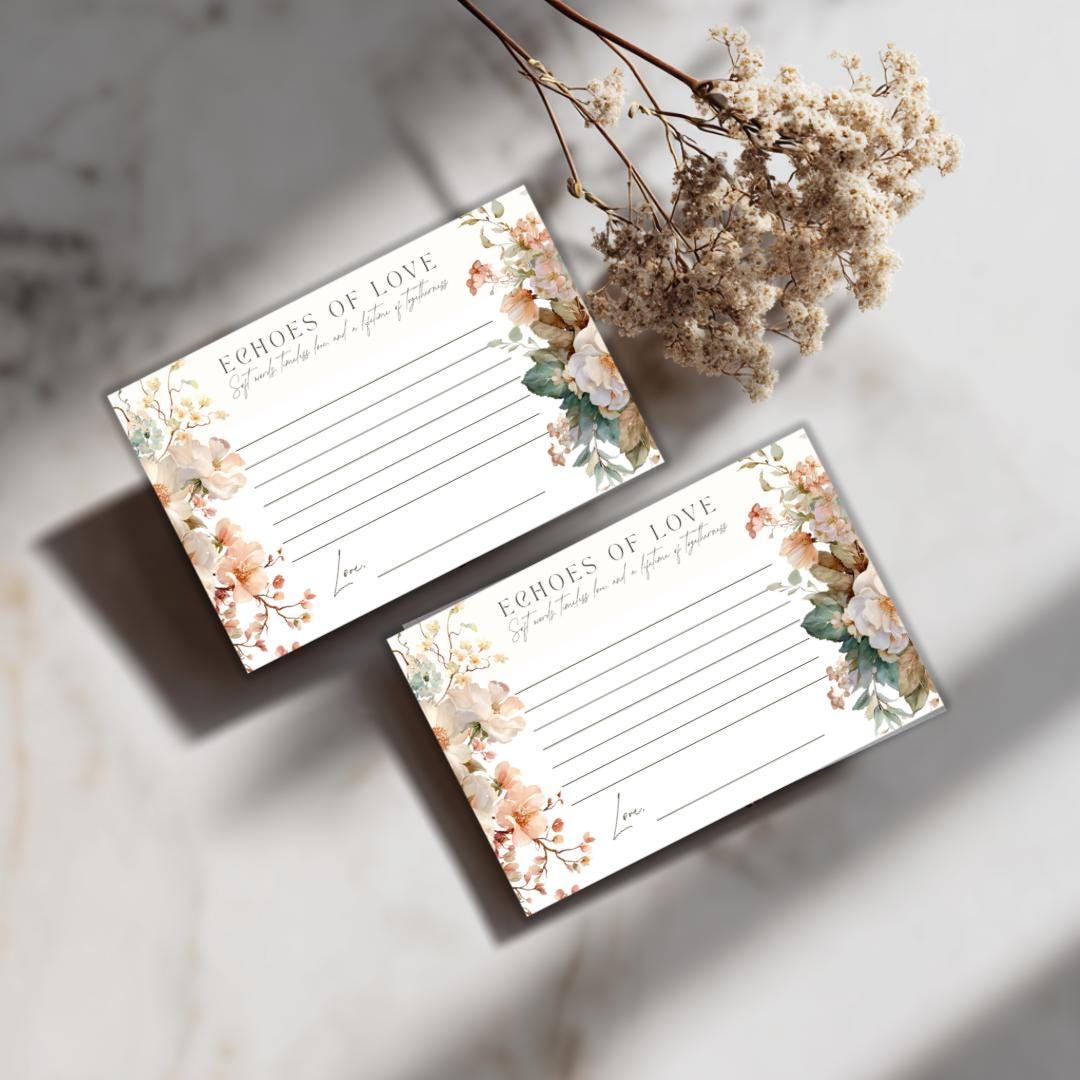 Bridal Shower Well Wishes Editable Canva Template, Light Peach Florals, Boho Garden Style, DIY Printable 6x4 Card, Elegant Wedding Design