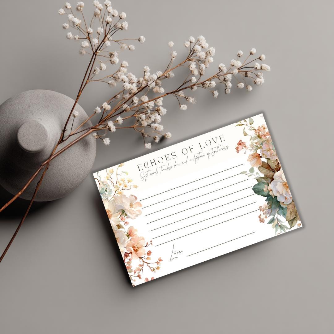 Bridal Shower Well Wishes Editable Canva Template, Light Peach Florals, Boho Garden Style, DIY Printable 6x4 Card, Elegant Wedding Design